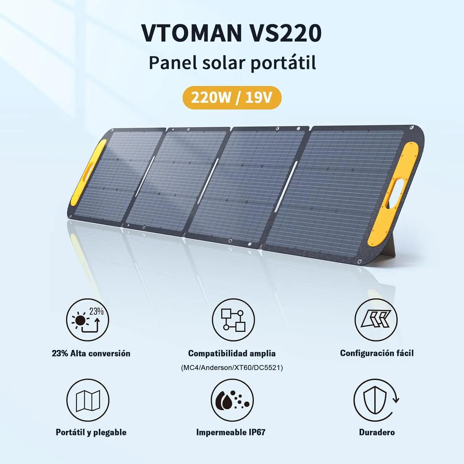 Panel solar portátil plegable VTOMAN 200W Certificación IP67 resistente al agua 4/7