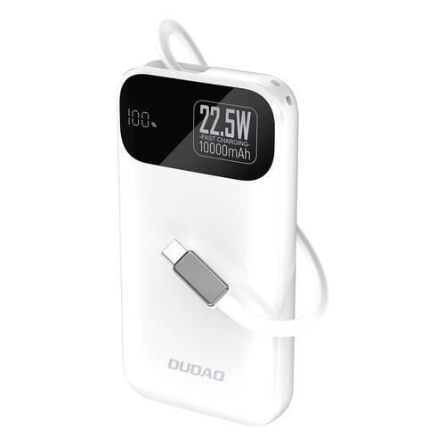 Dudao K31 10000 mAh 22.5 W PD Power Bank with Integrated Cable - White