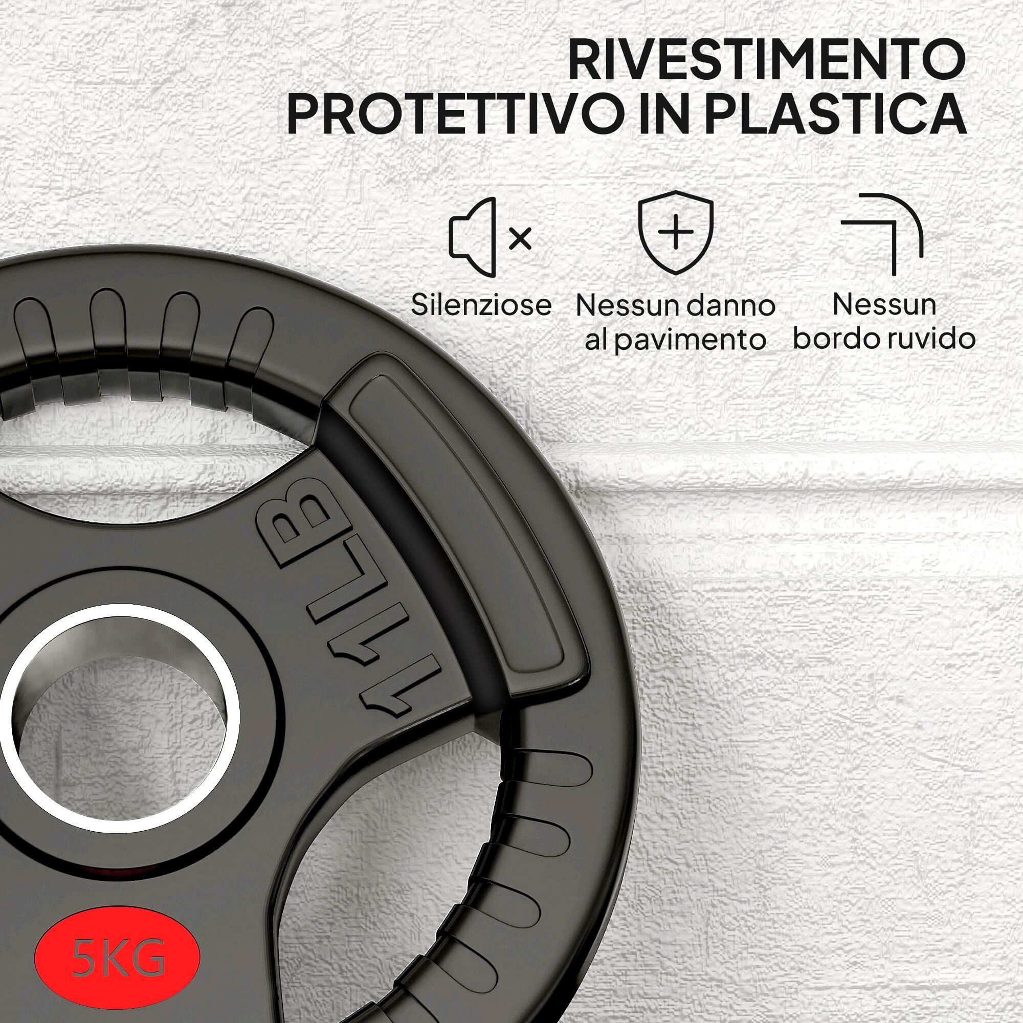 SPORTNOW Set Dischi Pesi 2x5kg con Foro 5cm e 3 Impugnature Acciaio e Plastica 6/7