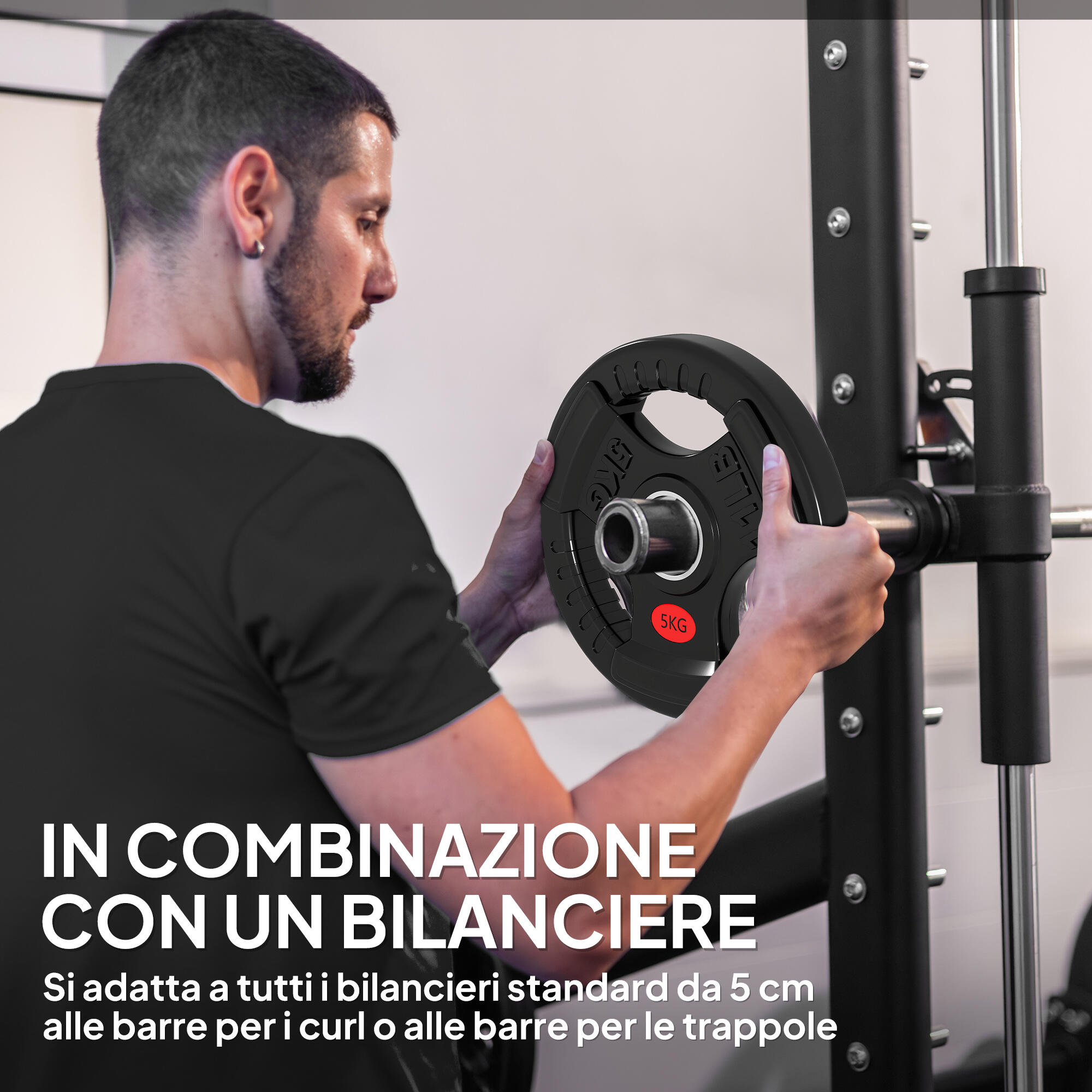 SPORTNOW Set Dischi Pesi 2x5kg con Foro 5cm e 3 Impugnature Acciaio e Plastica 5/7