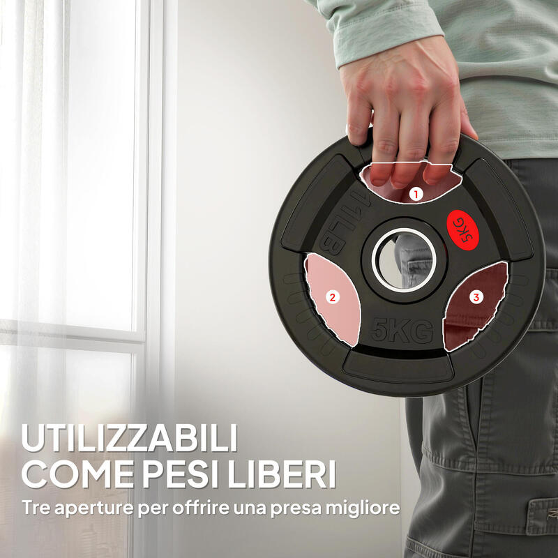 SPORTNOW Set Discuri de 5kg și trei mânere, din oțel și plastic negru