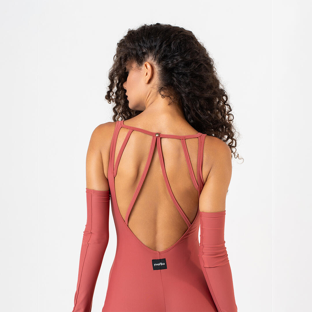 Jumpsuit lunga donna lycra lucida per allenamento e tempo libero Mattone 4/5
