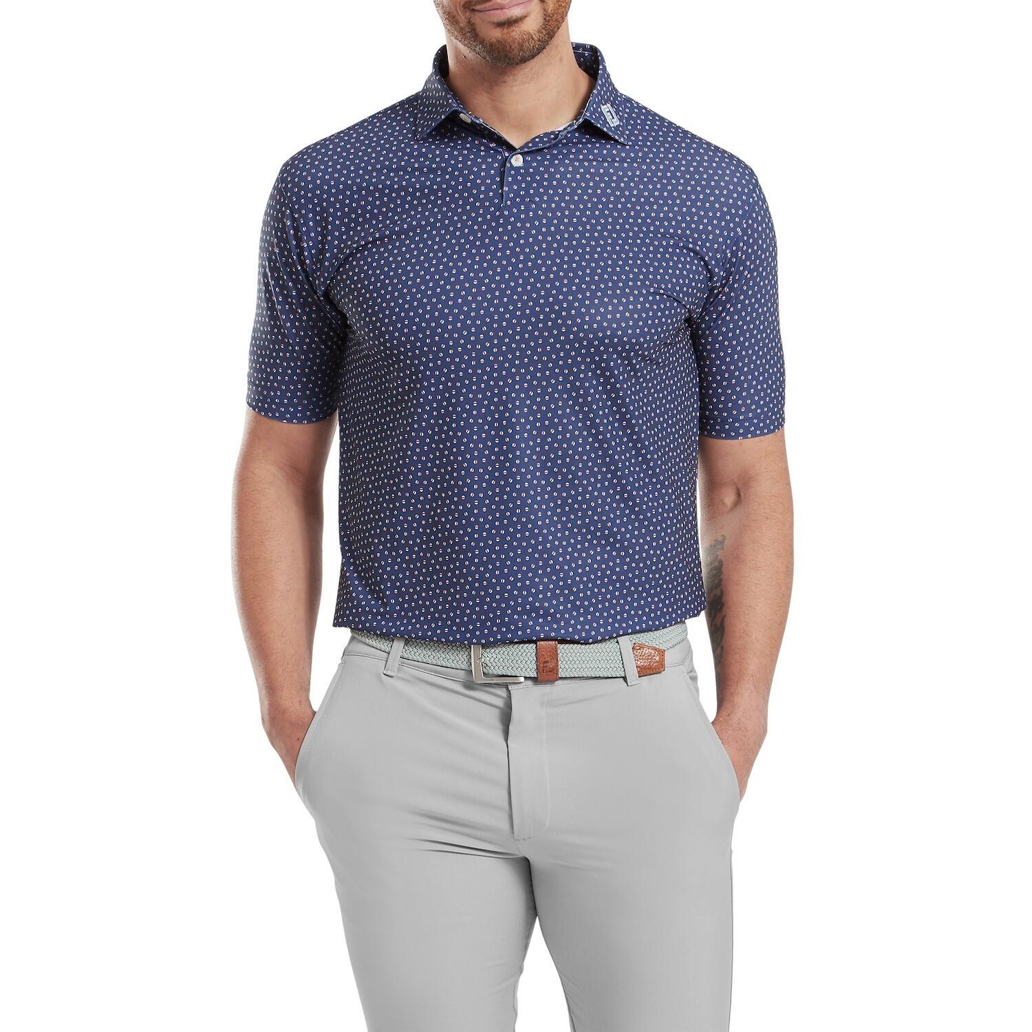 Polo da golf da uomo Footjoy Bounce Print Piqué, blu 1/5