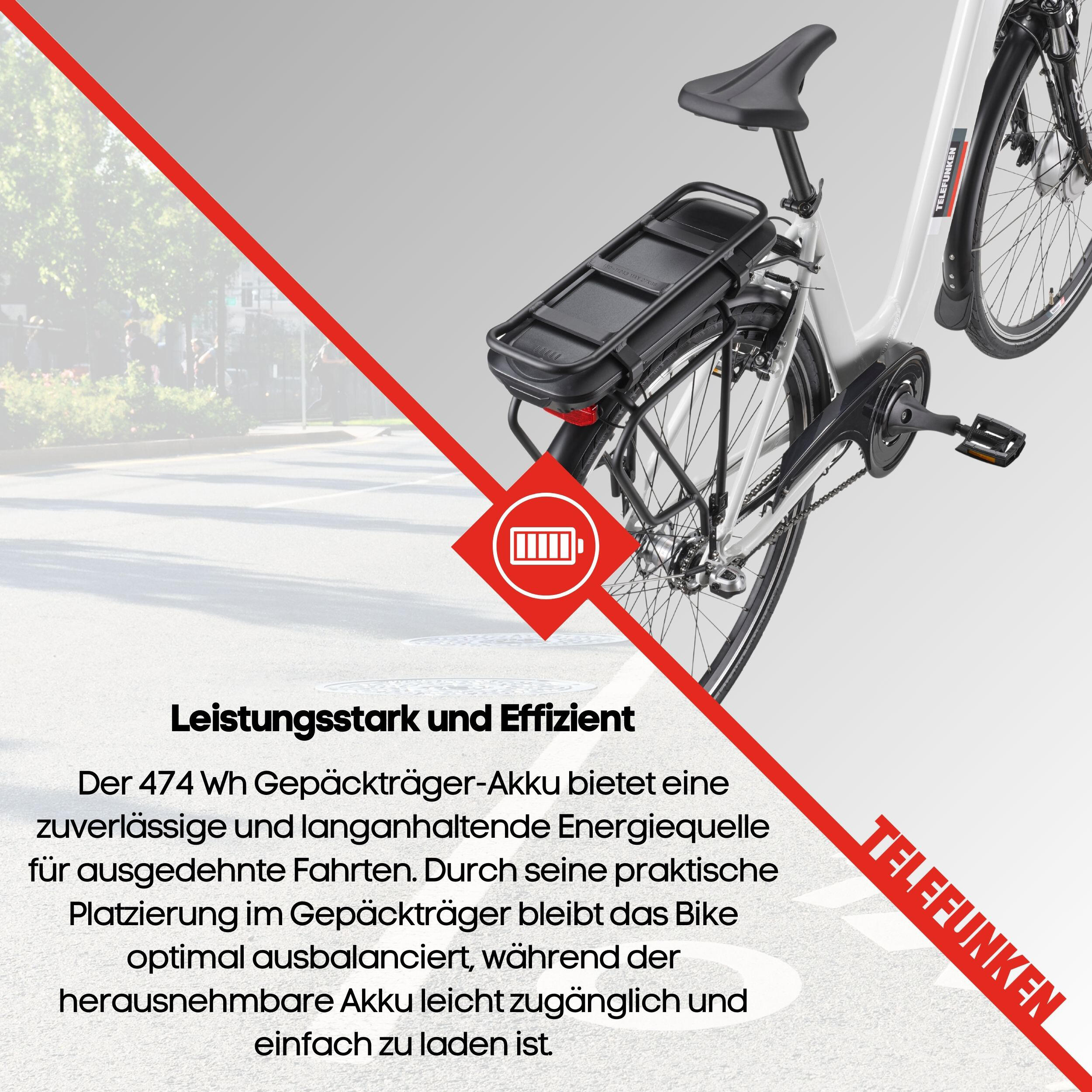 E-Bike RC836 28 Zoll 3-Gang Pedelec City Elektrofahrrad Herren Damen weiß 6/7