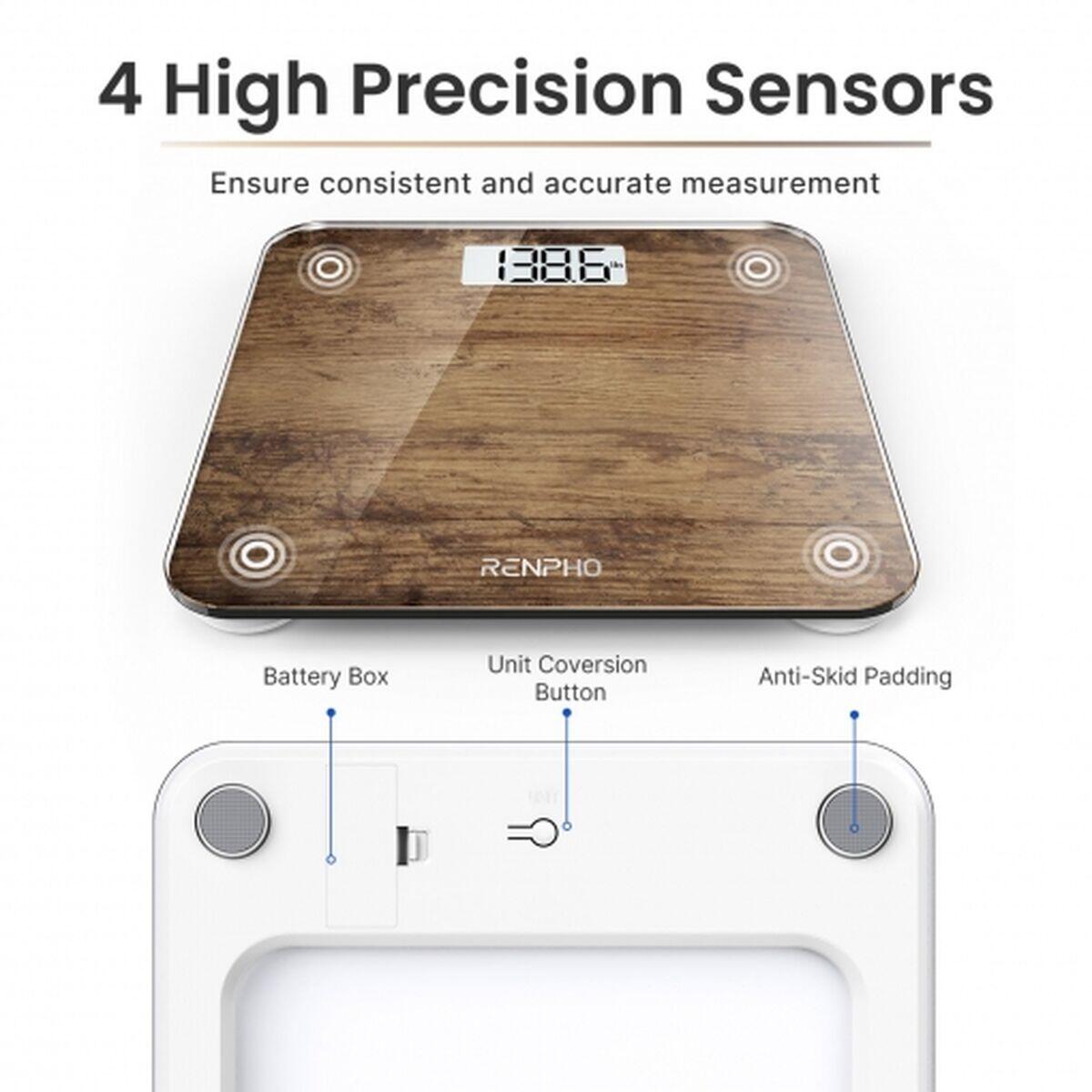 Renpho Pèse-personne numérique CORE 1S marron, écran LED, antidérapant 4/5