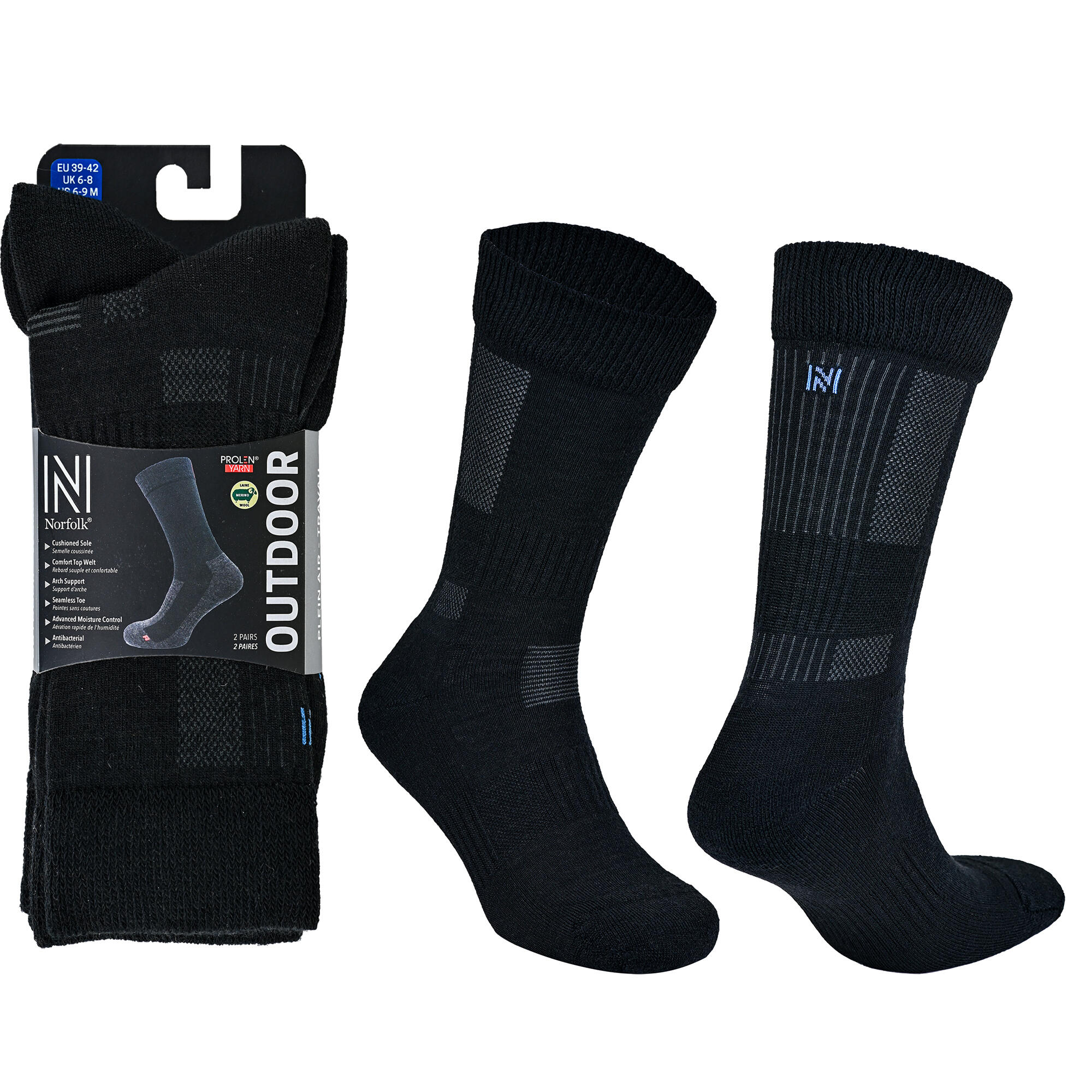 2 Paires - Chaussettes Randonnée 60% Laine Mérinos - Anti-Ampoules Leonardo 4/5