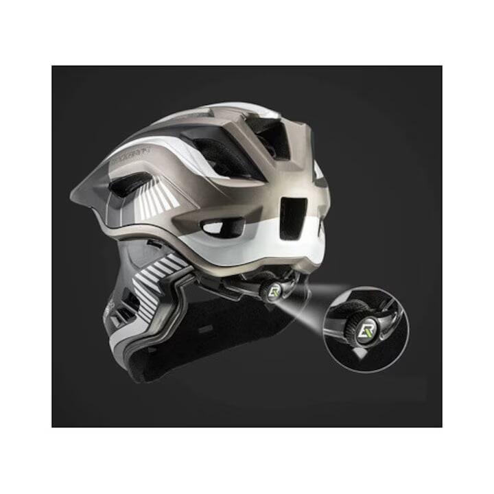 Casca copii Full Face RockBros gri, 48-52 cm, mandibulă detașabilă.