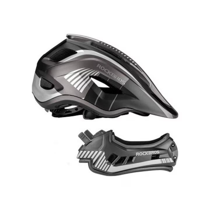 Casca copii Full Face RockBros gri, 48-52 cm, mandibulă detașabilă.