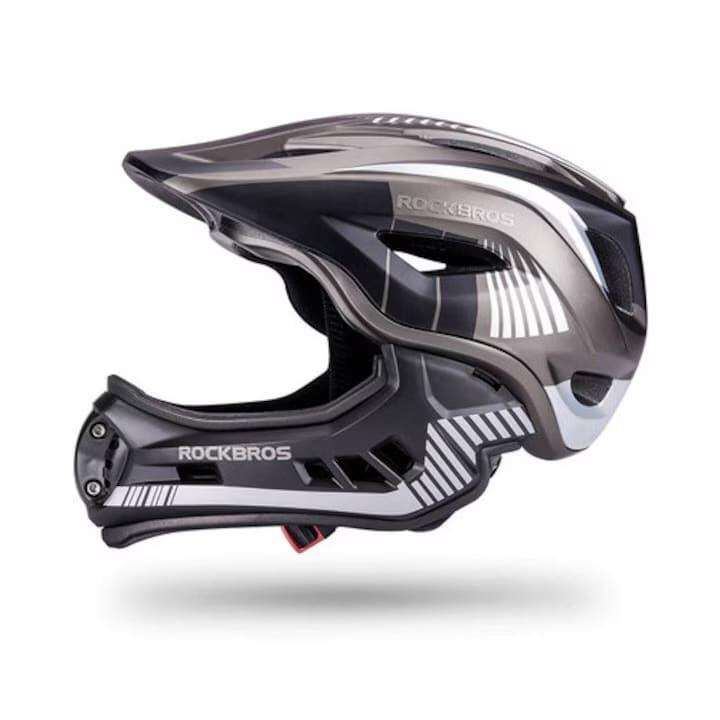 Casca copii Full Face RockBros gri, 48-52 cm, mandibulă detașabilă.