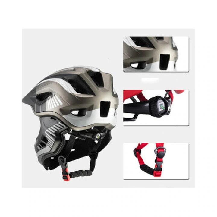Casca copii Full Face RockBros gri, 48-52 cm, mandibulă detașabilă.