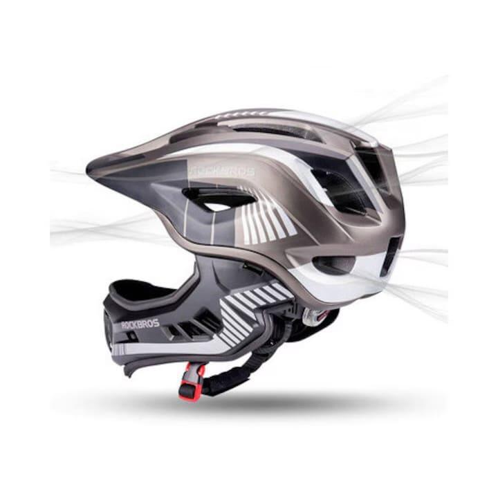 Casca copii Full Face RockBros gri, 48-52 cm, mandibulă detașabilă.