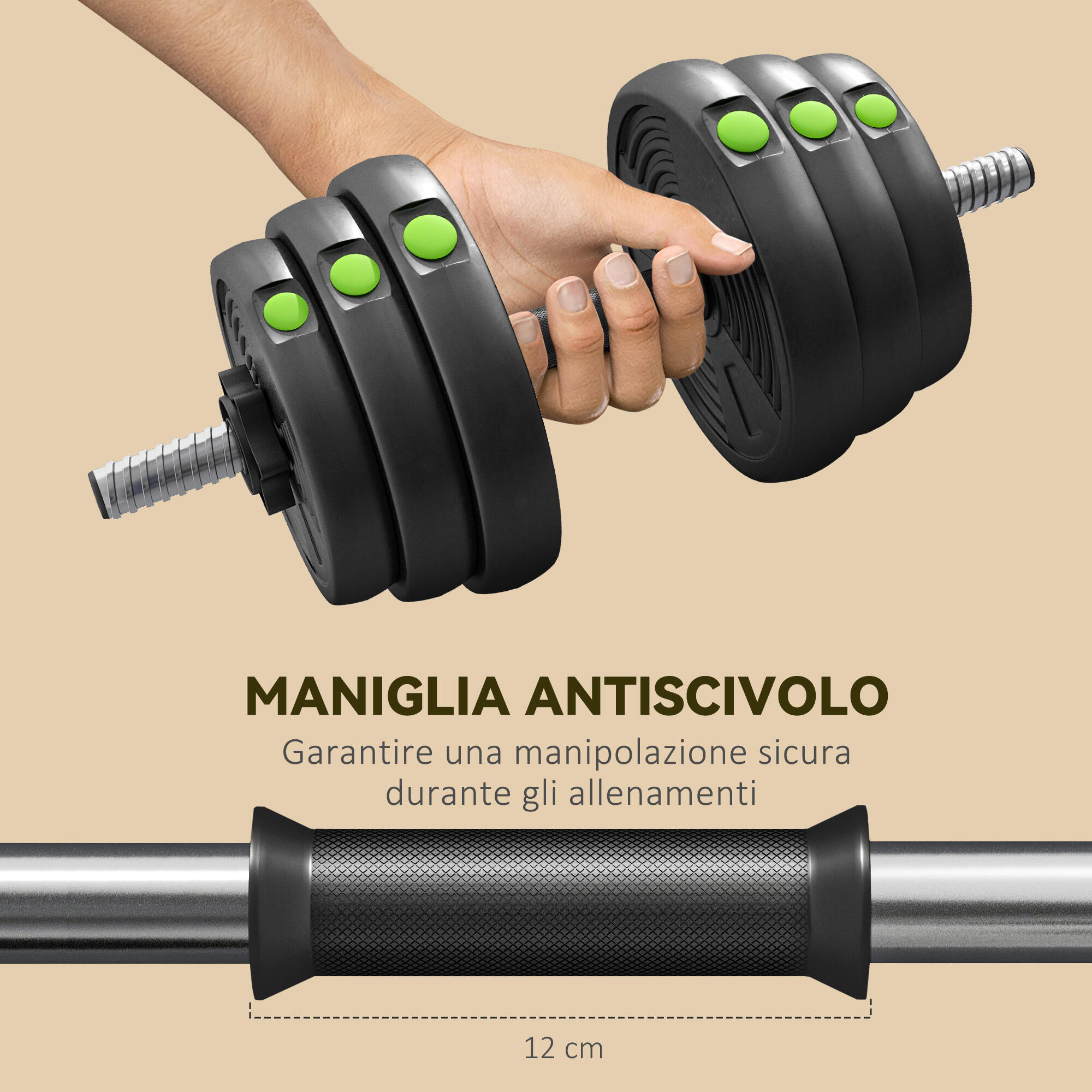 SPORTNOW Set 2 in1 con 2 Manubri Convertibili in Bilanciere Peso Totale 30kg 6/8