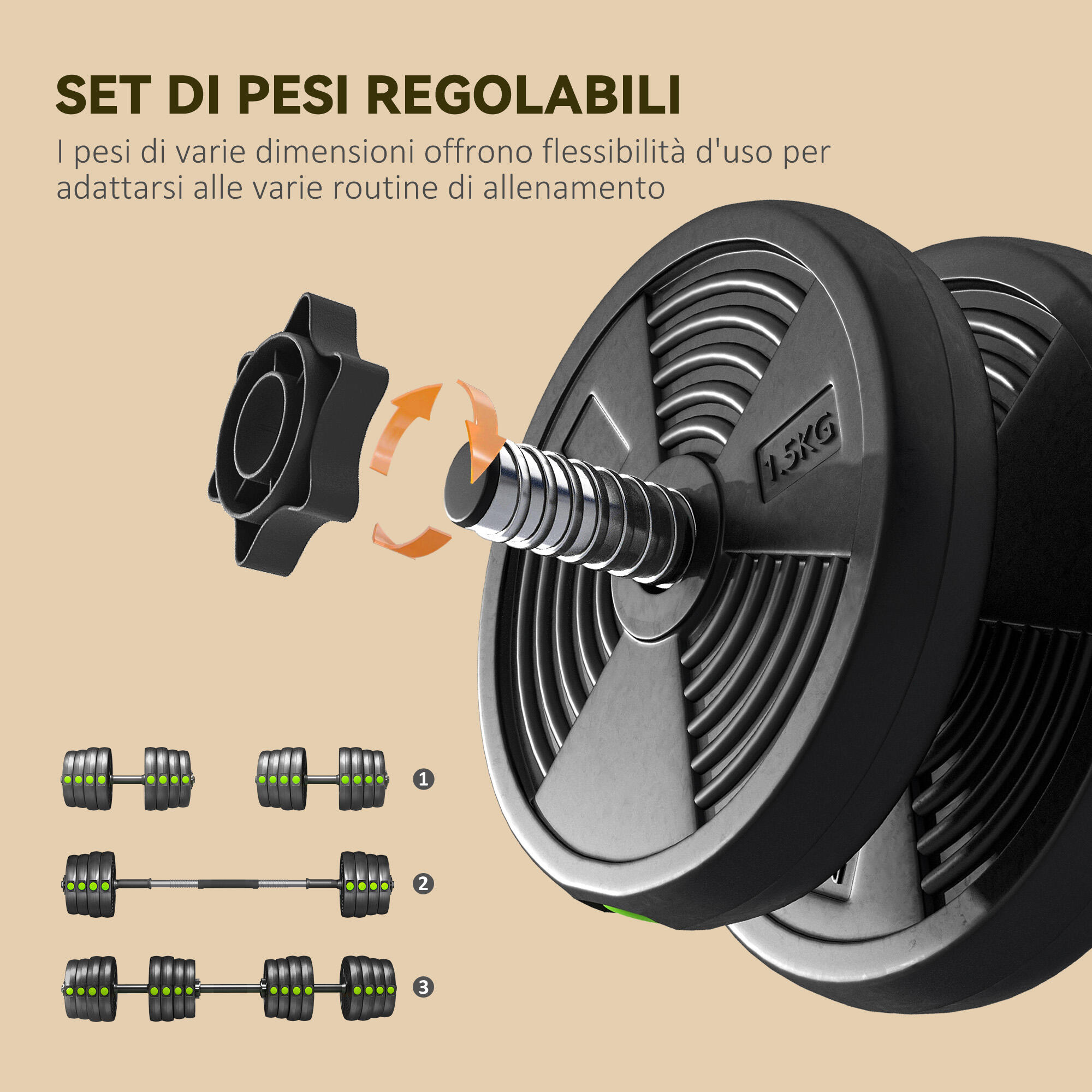 SPORTNOW Set 2 in1 con 2 Manubri Convertibili in Bilanciere Peso Totale 30kg 5/8