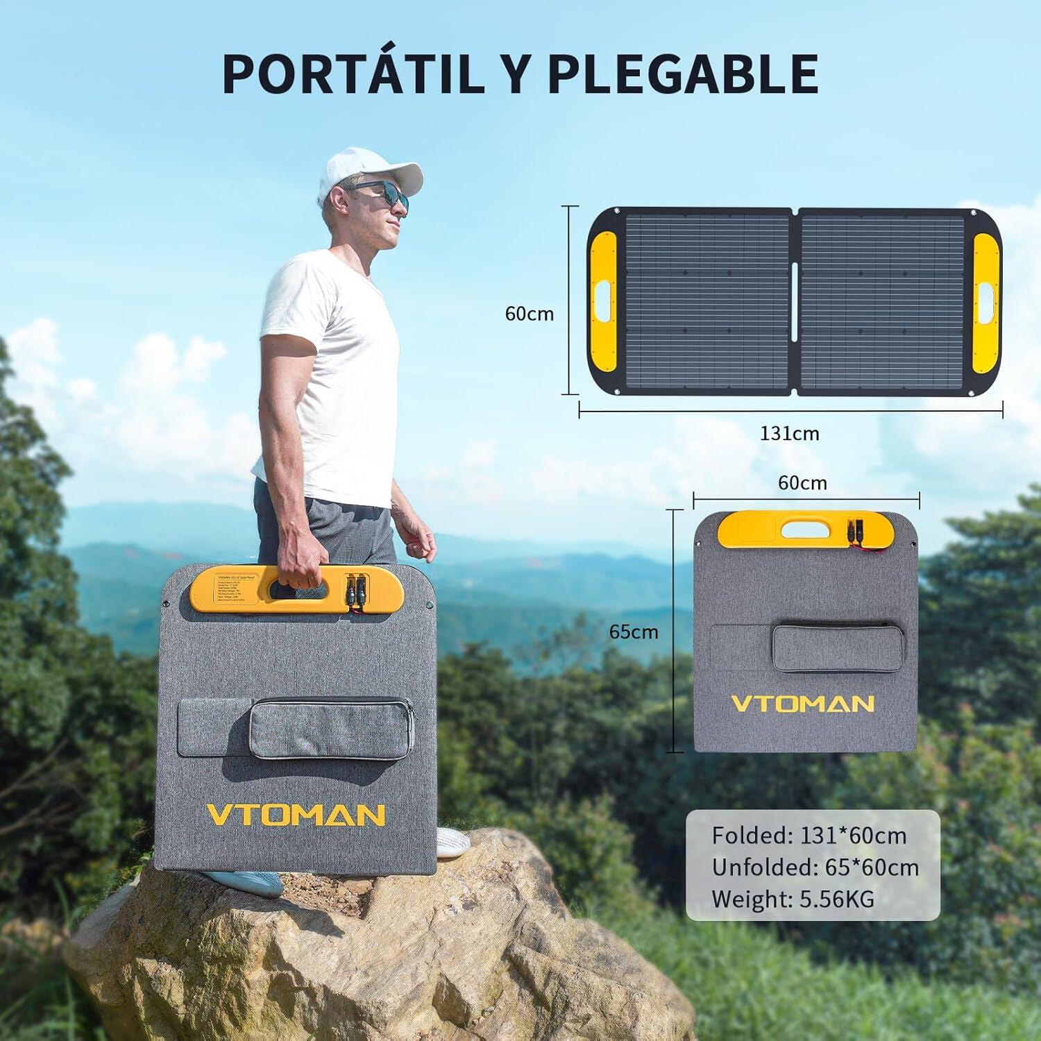 Panel solar portátil plegable VTOMAN 110W Certificación IP67 resistente al agua 4/7
