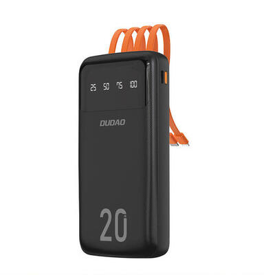 Batterij extern dudao 20000 mah, 3 kabels usb-c/micro usb/light