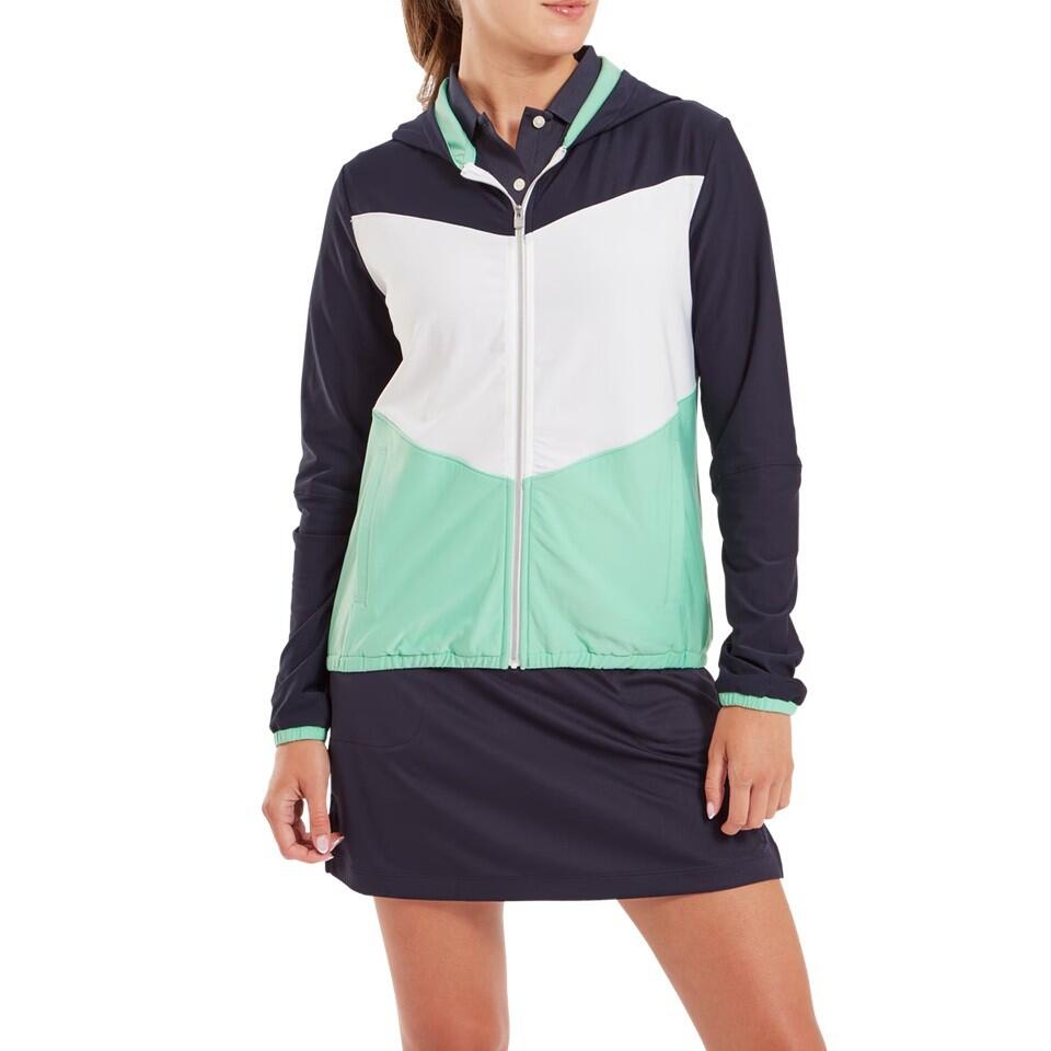 Veste de golf Footjoy pour femme, fermeture éclair intégrale, capuche verte 1/3