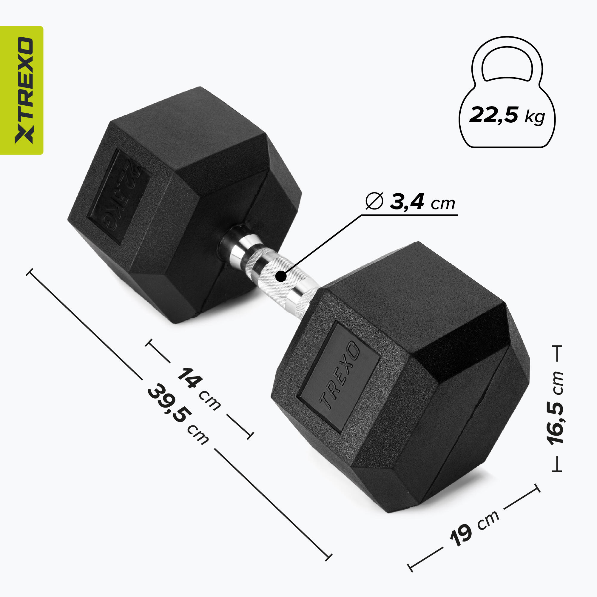 Hantel ogumowany XTREXO Hex 17.5 kg 7/7