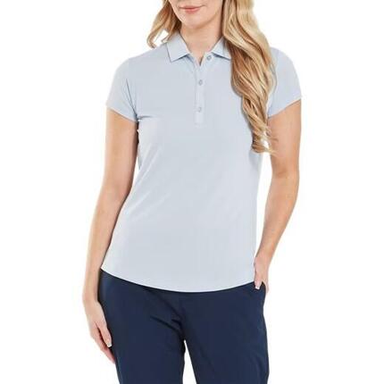 Polo de golf Footjoy à manches courtes en fil d'Écosse pour femme, bleu clair