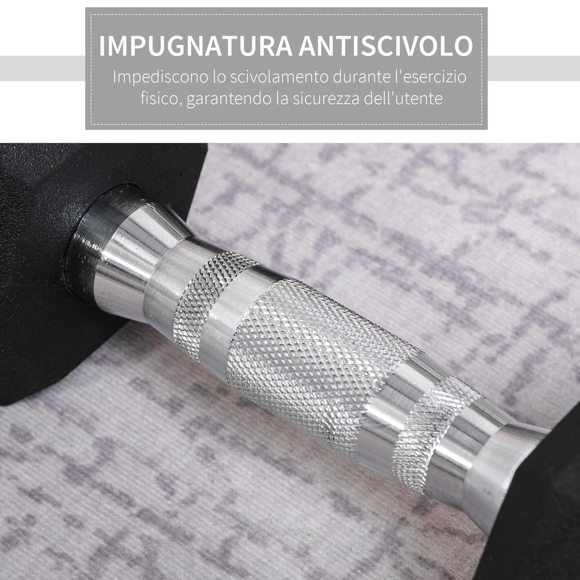 HOMCOM Set 2 Manubri da 4 kg Esagonali con Presa Antiscivolo Zigrinata Nero 4/8