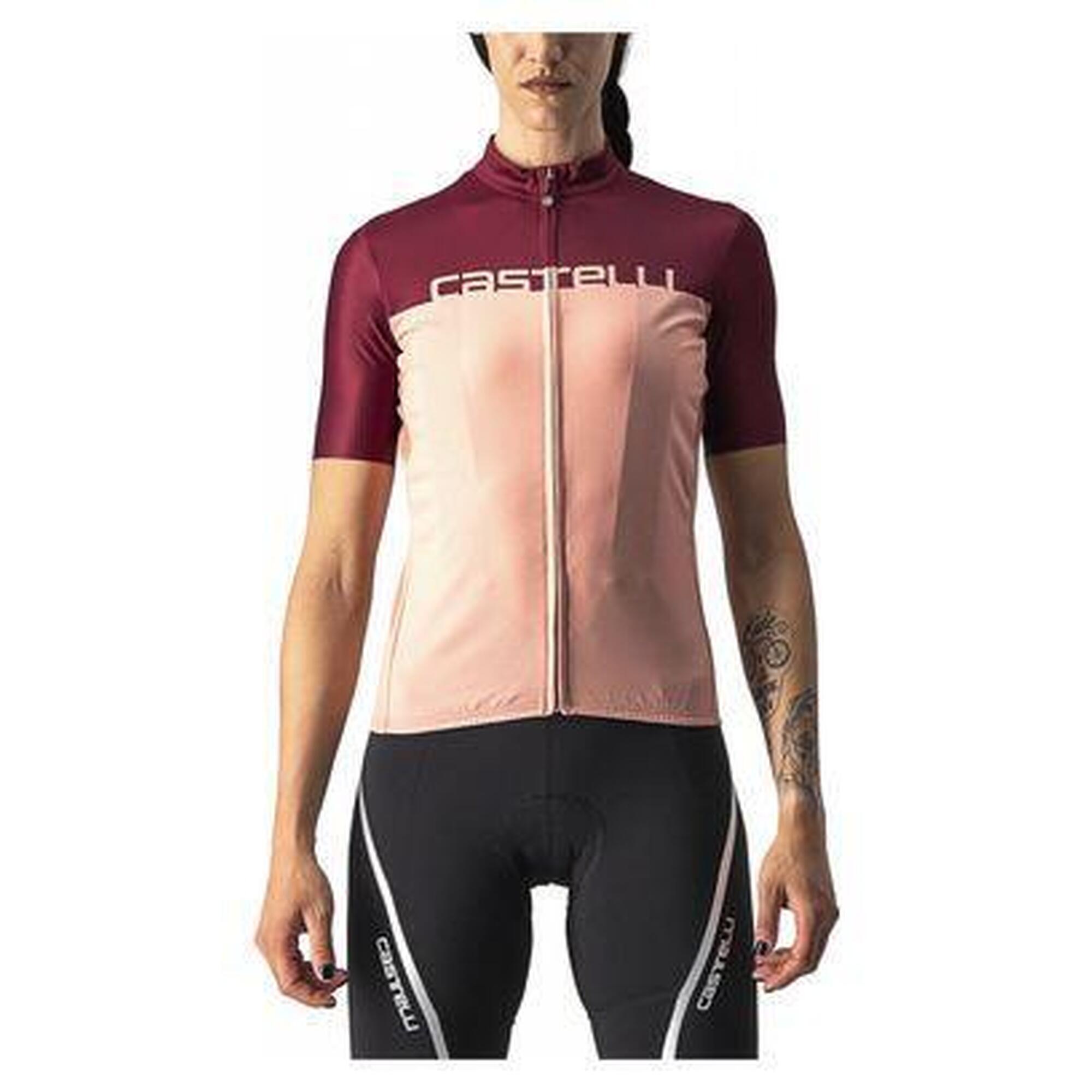 Castelli - Maillot Manches Courtes Femme Castelli Velocissima Orange / Rouge Bordeaux - Maillot Manches Courtes - Gris|orange|rose - Decathlon