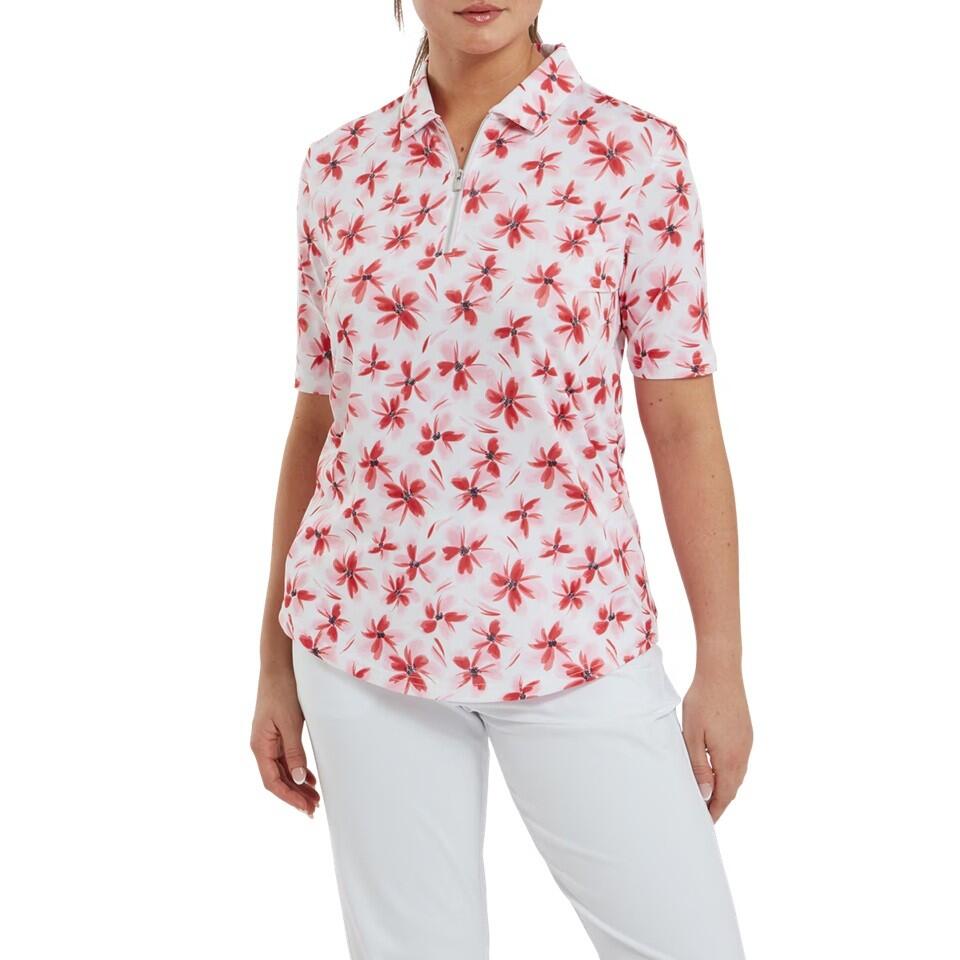 Polo de golf Footjoy Lisle à imprimé floral rose pour femme 1/3