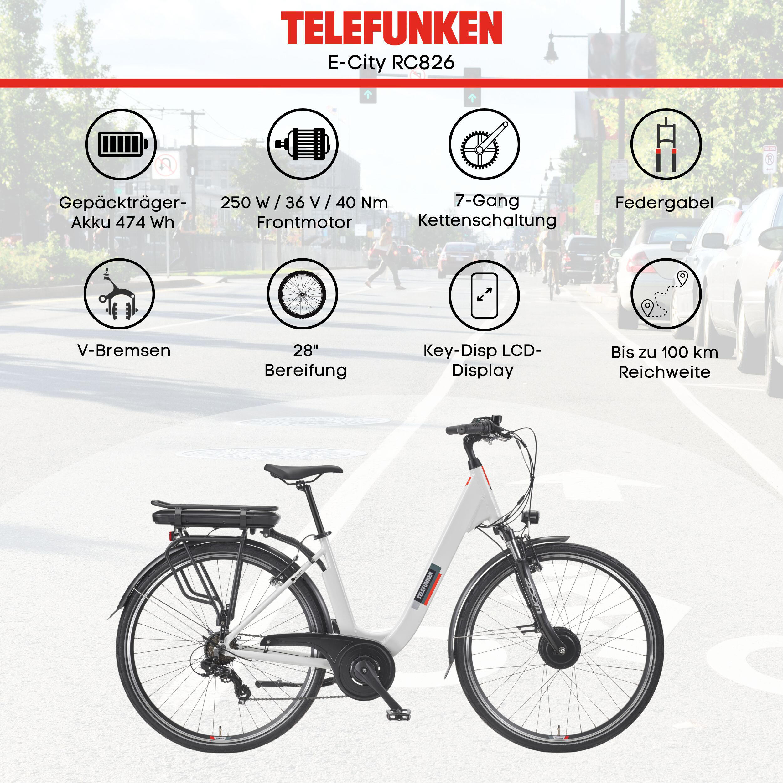 E-Bike RC826 28 Zoll 7-Gang Pedelec City Elektrofahrrad Herren Damen weiß 5/7