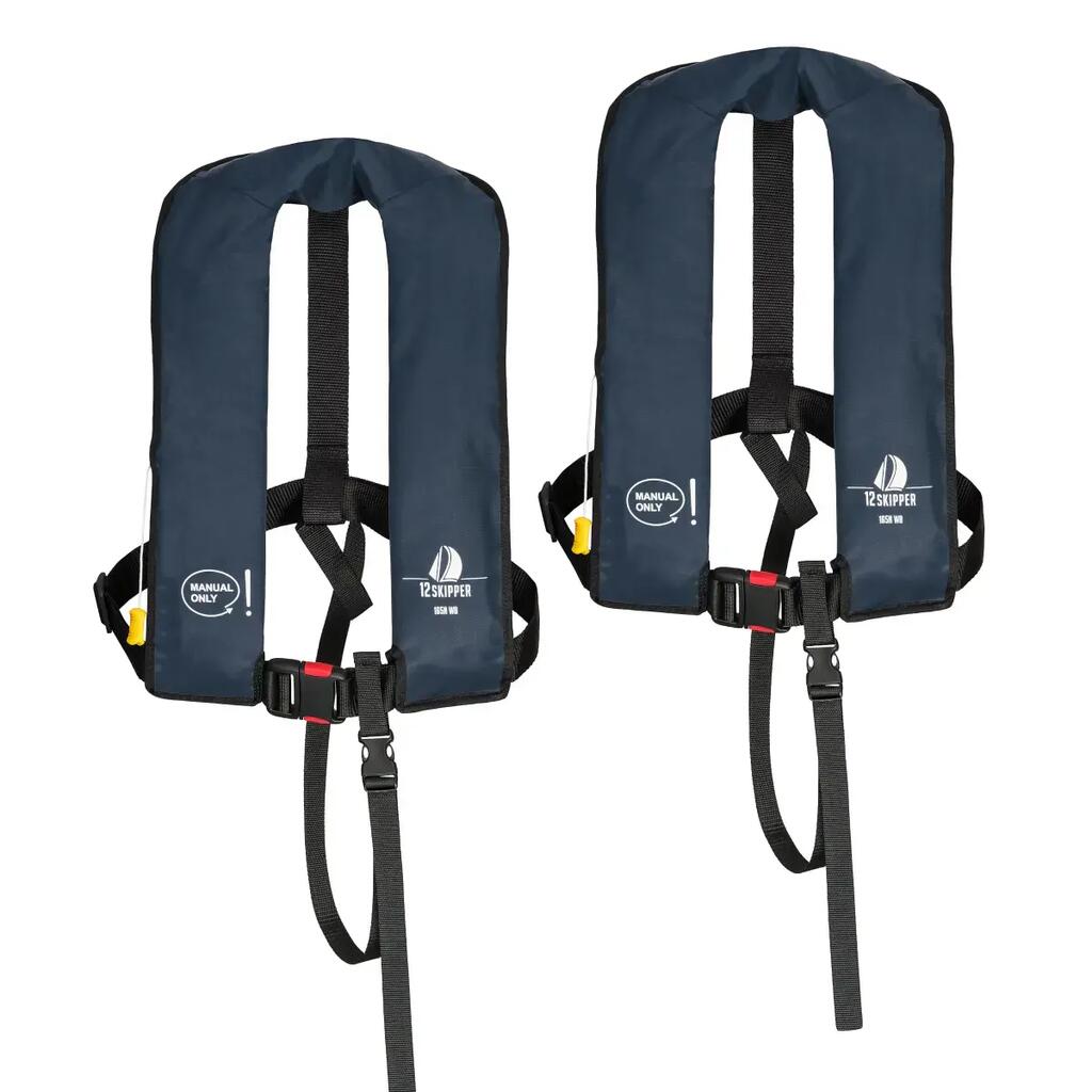 Set of 2 life jackets 165N ISO with manual release, navy blue
