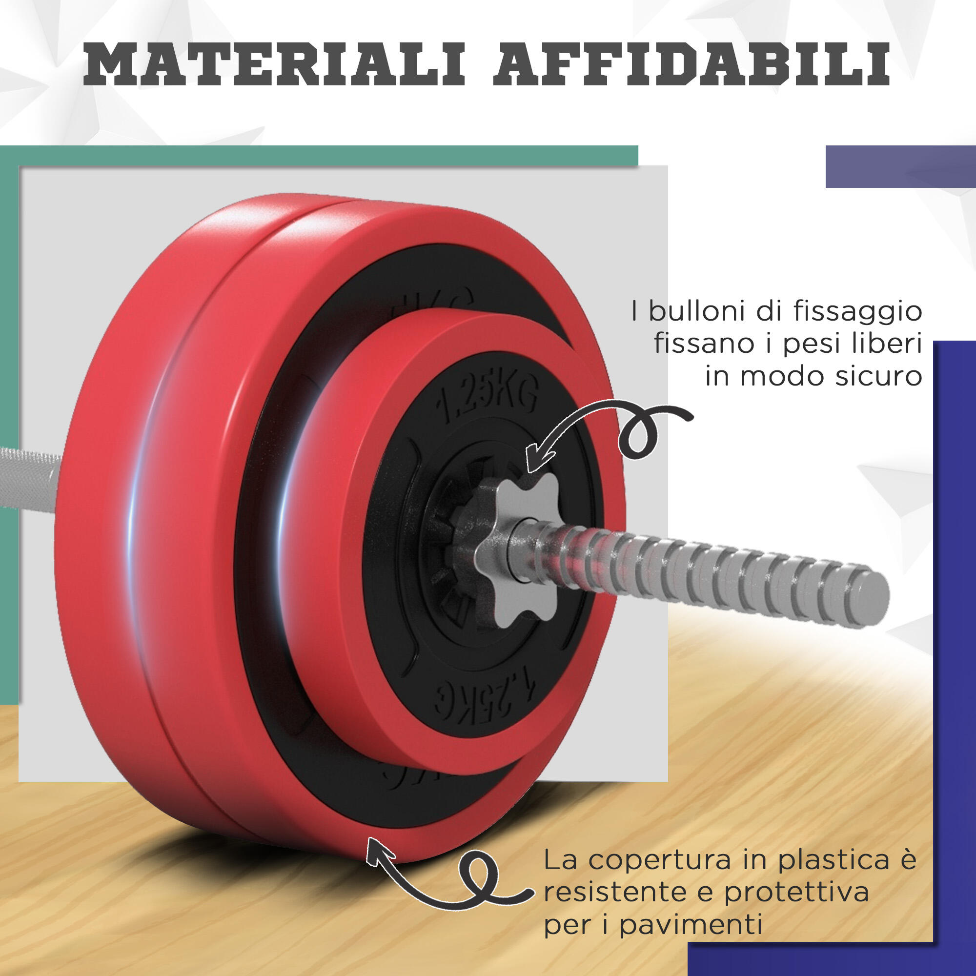 SPORTNOW Set Bilanciere e Dischi da 30 kg totali Antiscivolo con 6 Pesi Rosso 6/7