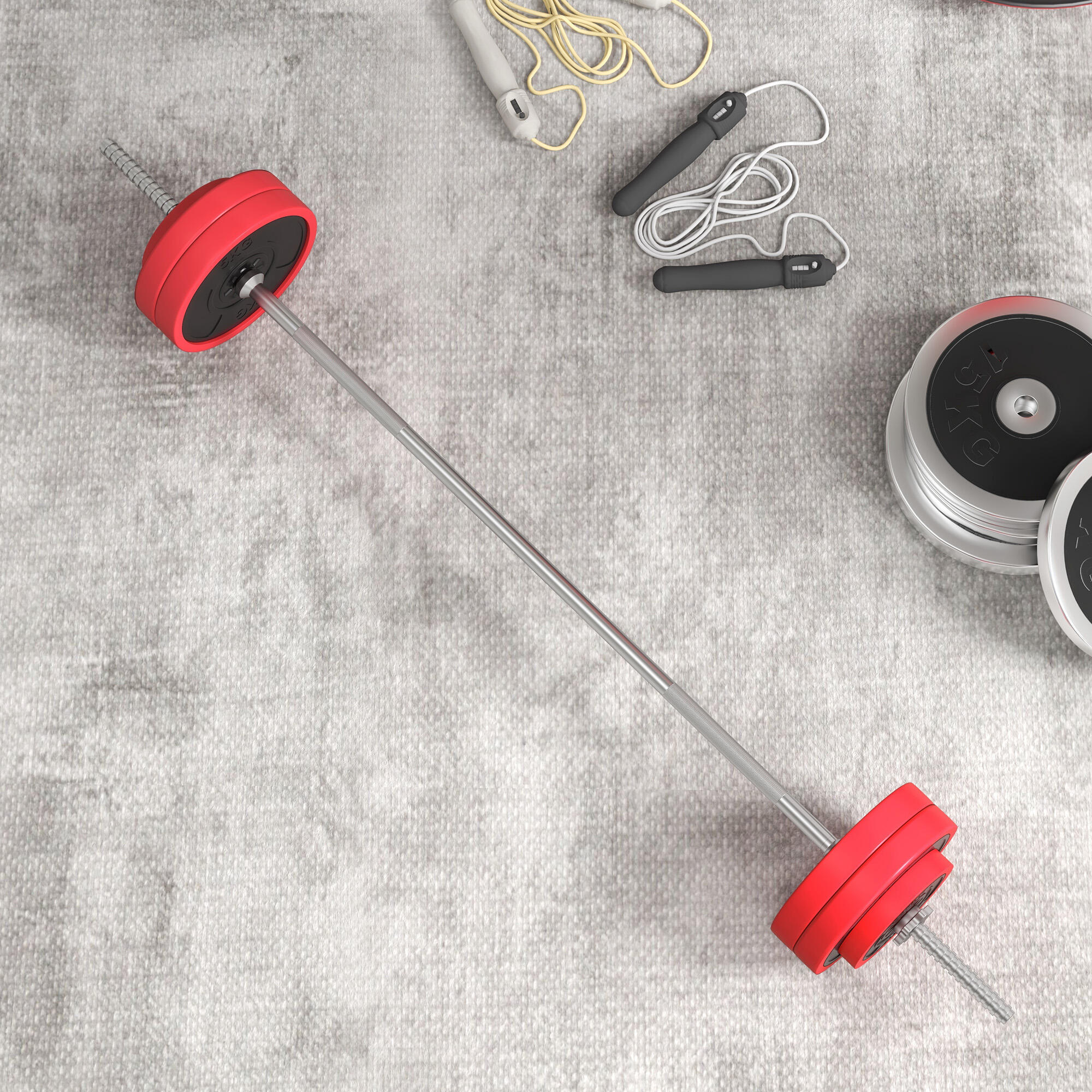 SPORTNOW Set Bilanciere e Dischi da 30 kg totali Antiscivolo con 6 Pesi Rosso 7/7