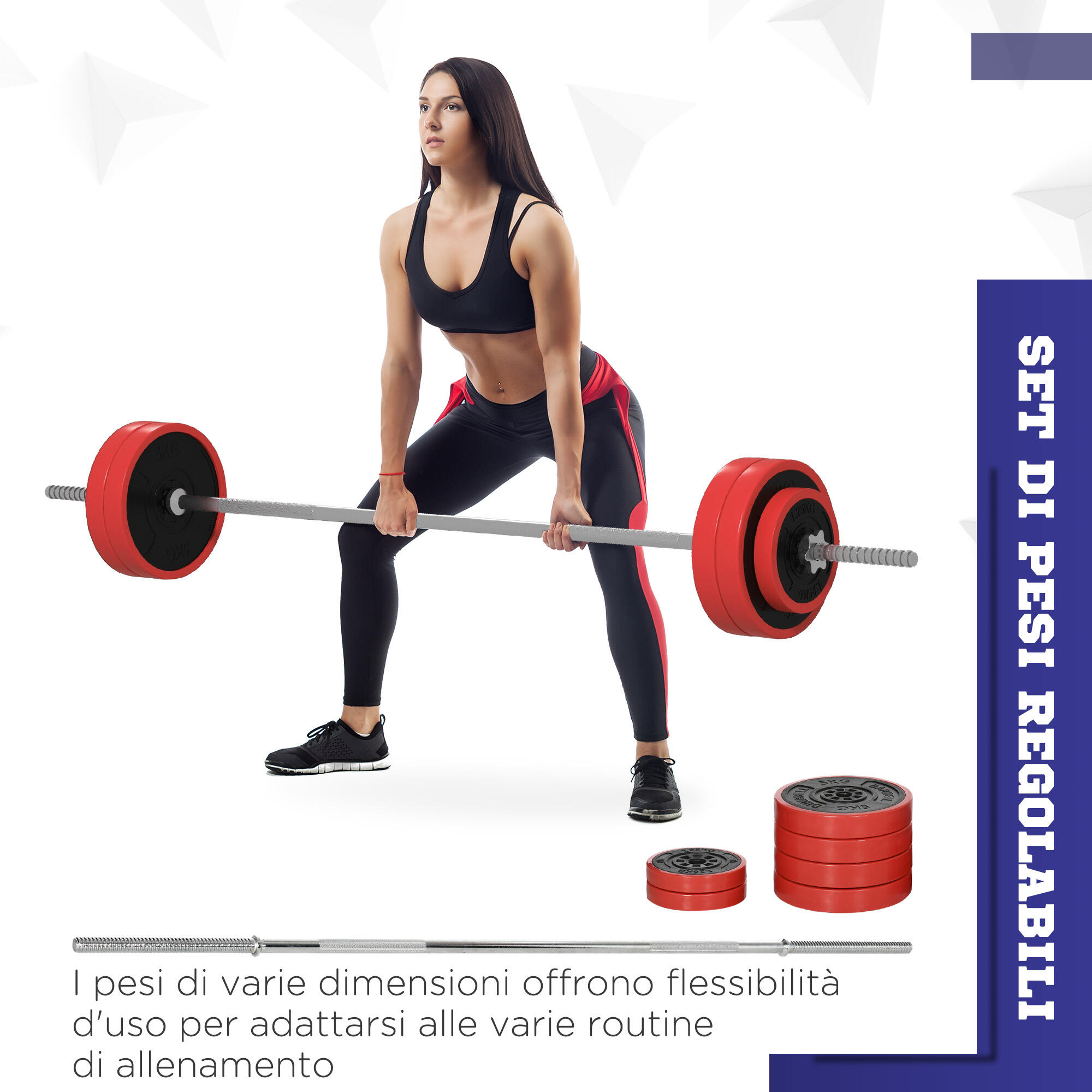 SPORTNOW Set Bilanciere e Dischi da 30 kg totali Antiscivolo con 6 Pesi Rosso 4/7