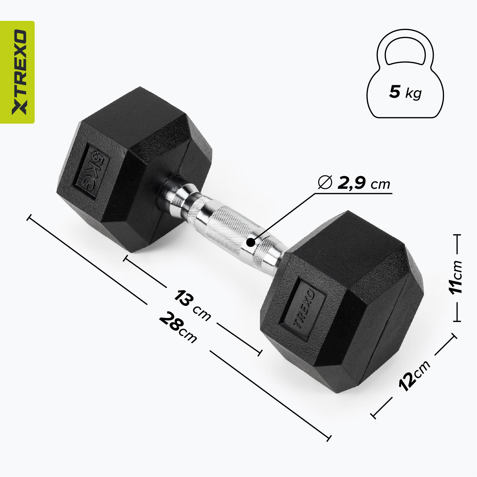 Hantel ogumowany XTREXO Hex 5 kg 5/7