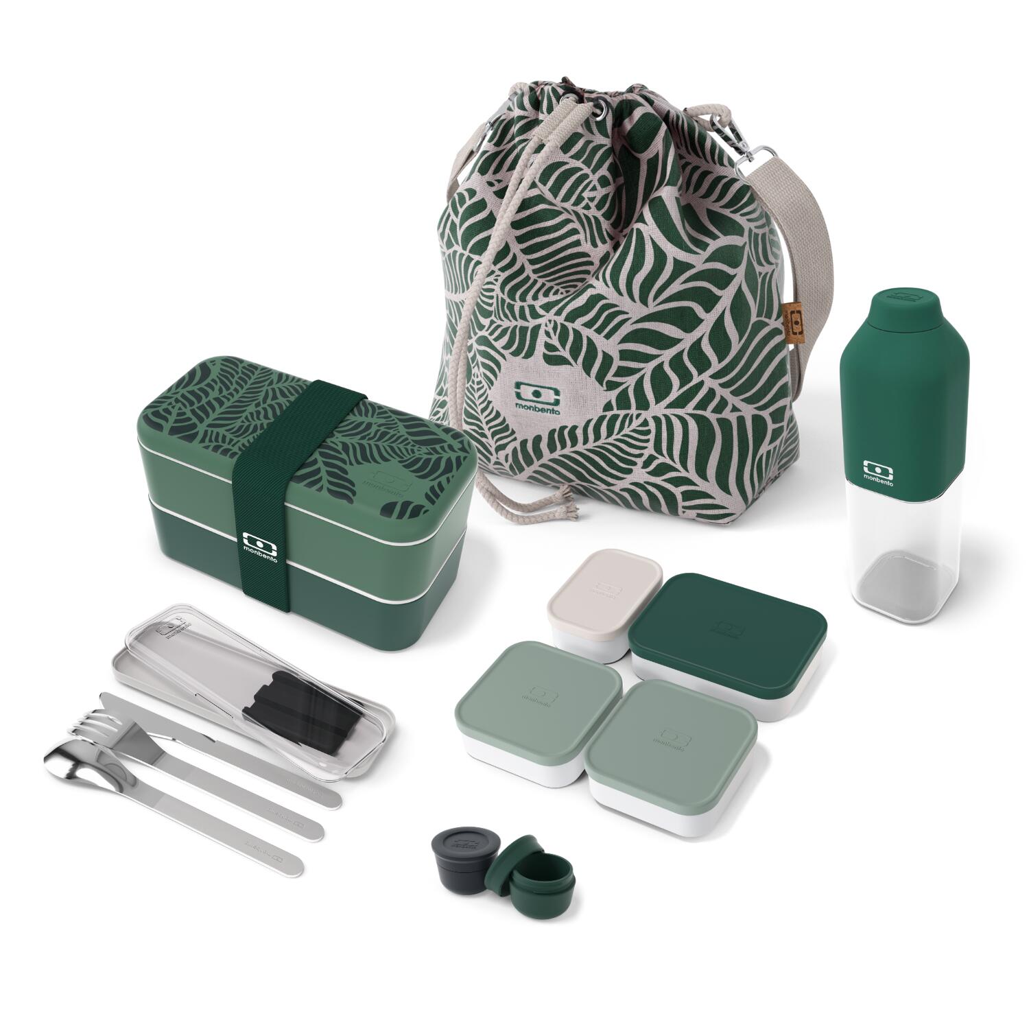 Monbento - Set Boite Repas 2x500ml - 1l Jungle + Accessoires |adulte|bureau, Pique-nique - Lunchbox - Vert - Decathlon