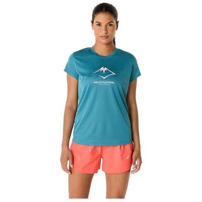 T-shirt vrouw asics fujitrail logo ss top blauw