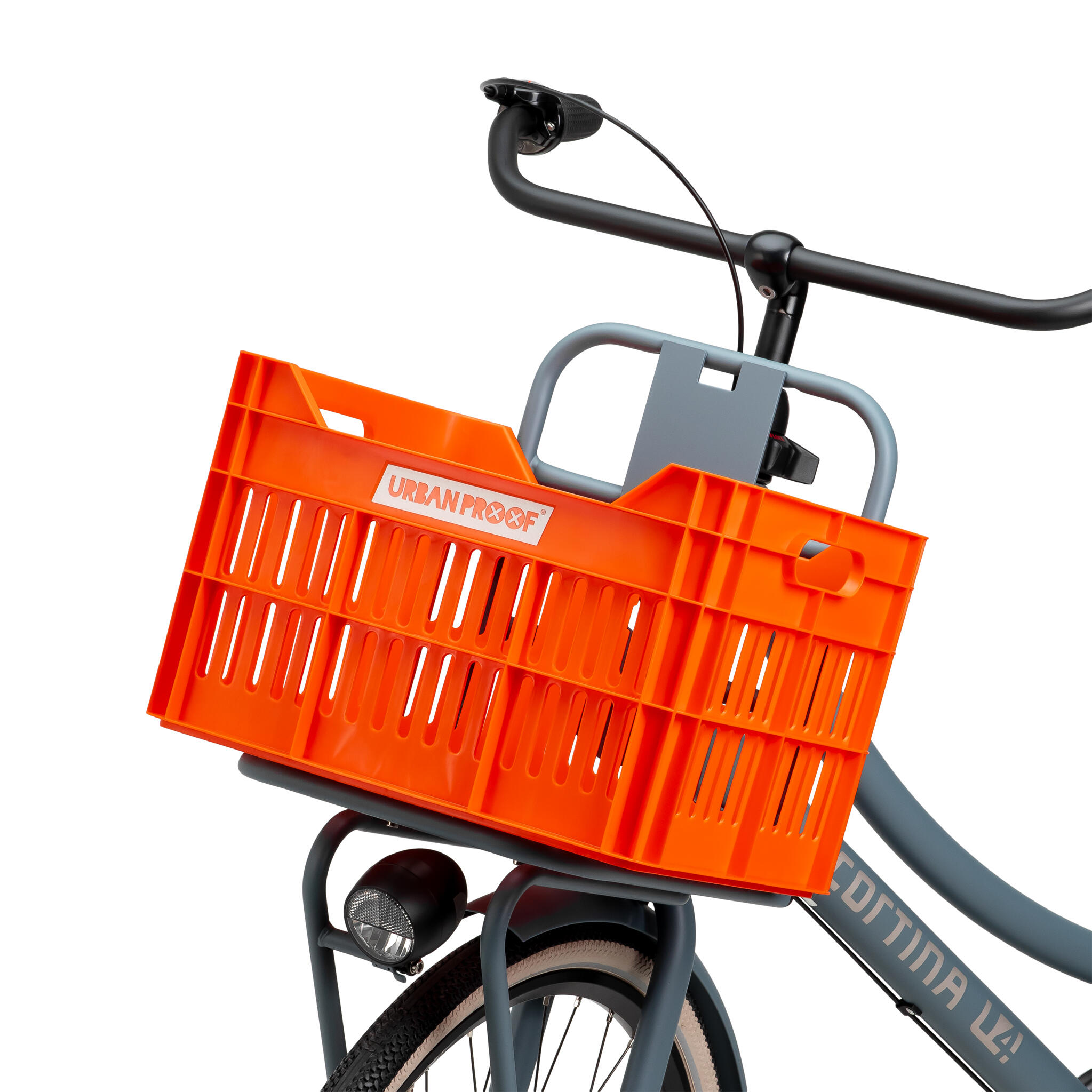UrbanProof 30L recycled bike crate (RPET) — orange, MIK & AVS compatible. 3/6