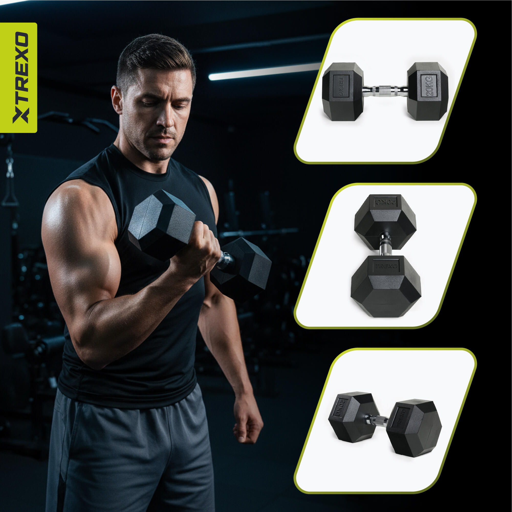 Haltère caoutchouté XTREXO Hex 20 kg 6/7