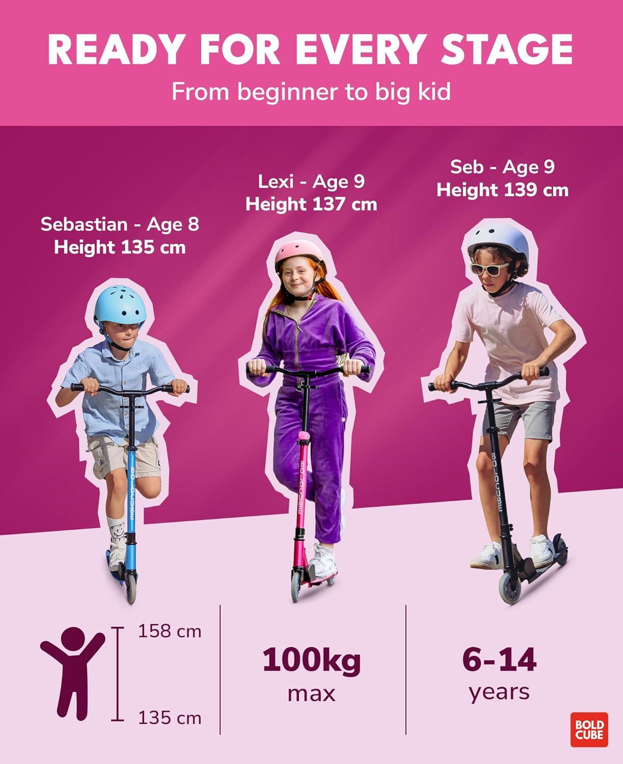 BOLDCUBE Deluxe trottinette 2 roues - fuchsia rose 3/7