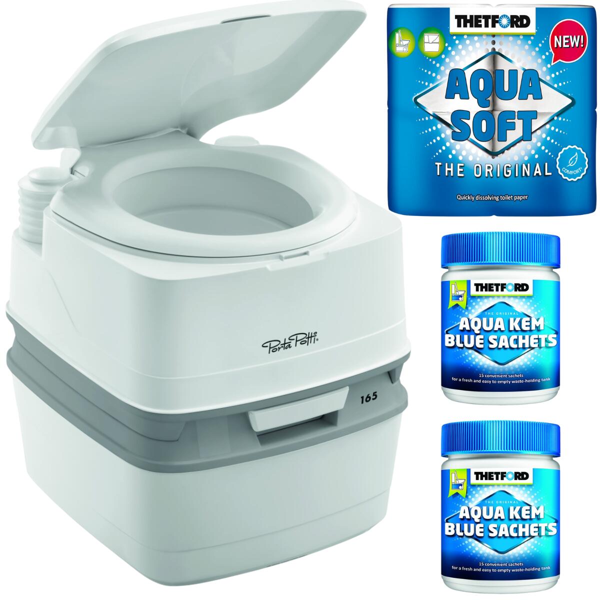 Thetford - Pack Thetford Porta Potti 165 Toilette Portable Camping-car + Aqua Soft + 2x - Toilette Chimique - Taille Unique - Decathlon