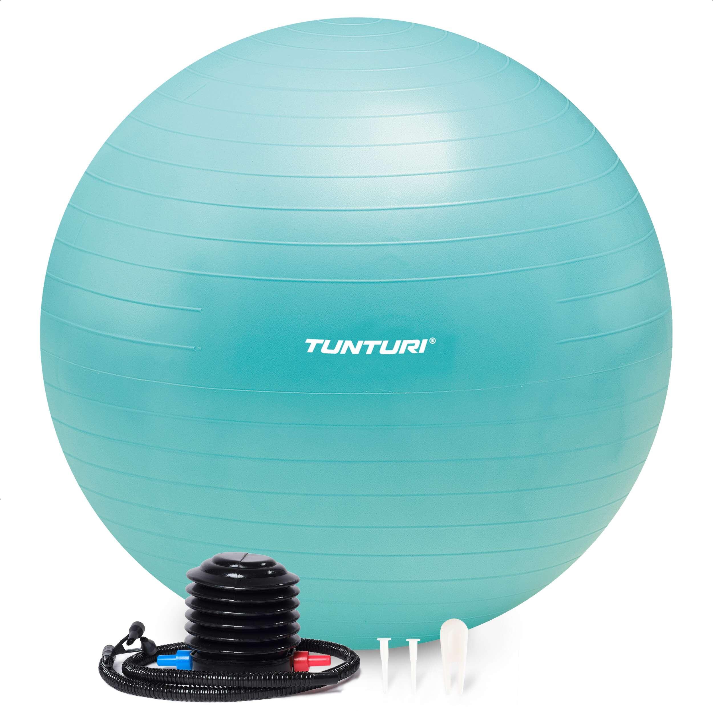 TUNTURI Anti Burst Fitness Ball with Pump - Yoga Ball 75cm - 220kg - Turquoise