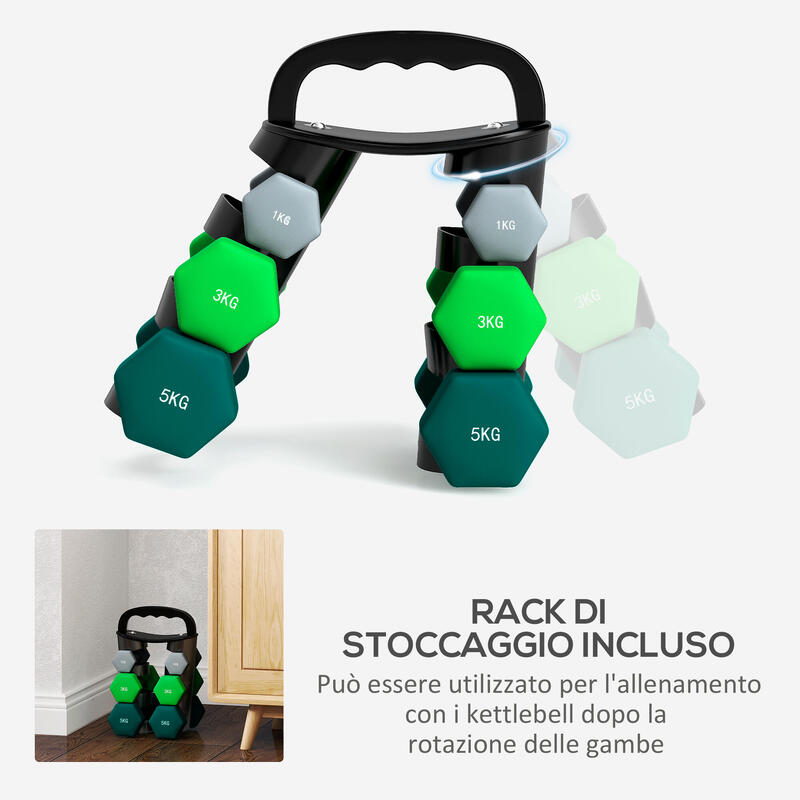 SPORTNOW Set de gantere cu suport de depozitare, 2 x 1kg, 2 x 3kg, 2 x 5kg