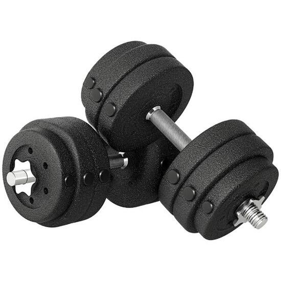 HOMCOM Set 2 Manubri Pesi da 30kg Totali con 12 Dischi in Acciaio e PU Nero