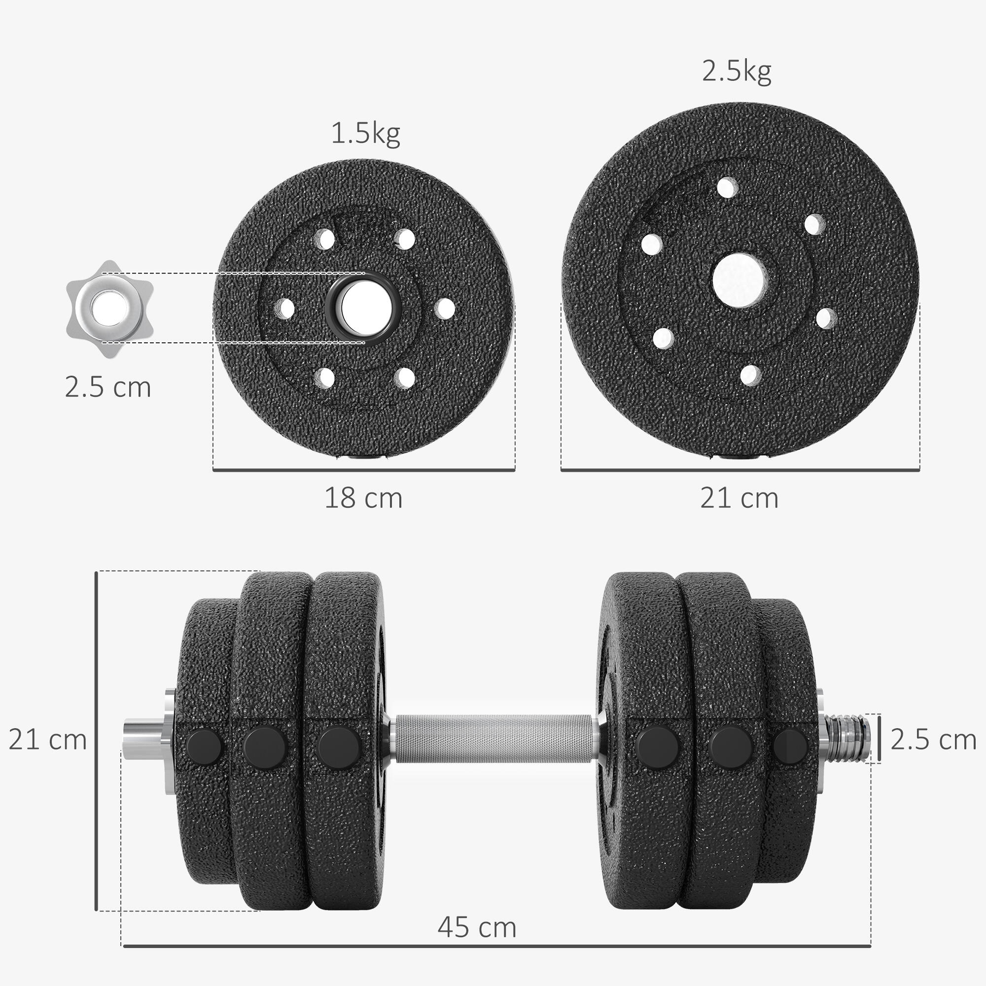 HOMCOM Set 2 Manubri Pesi da 30kg Totali con 12 Dischi in Acciaio e PU Nero 3/7