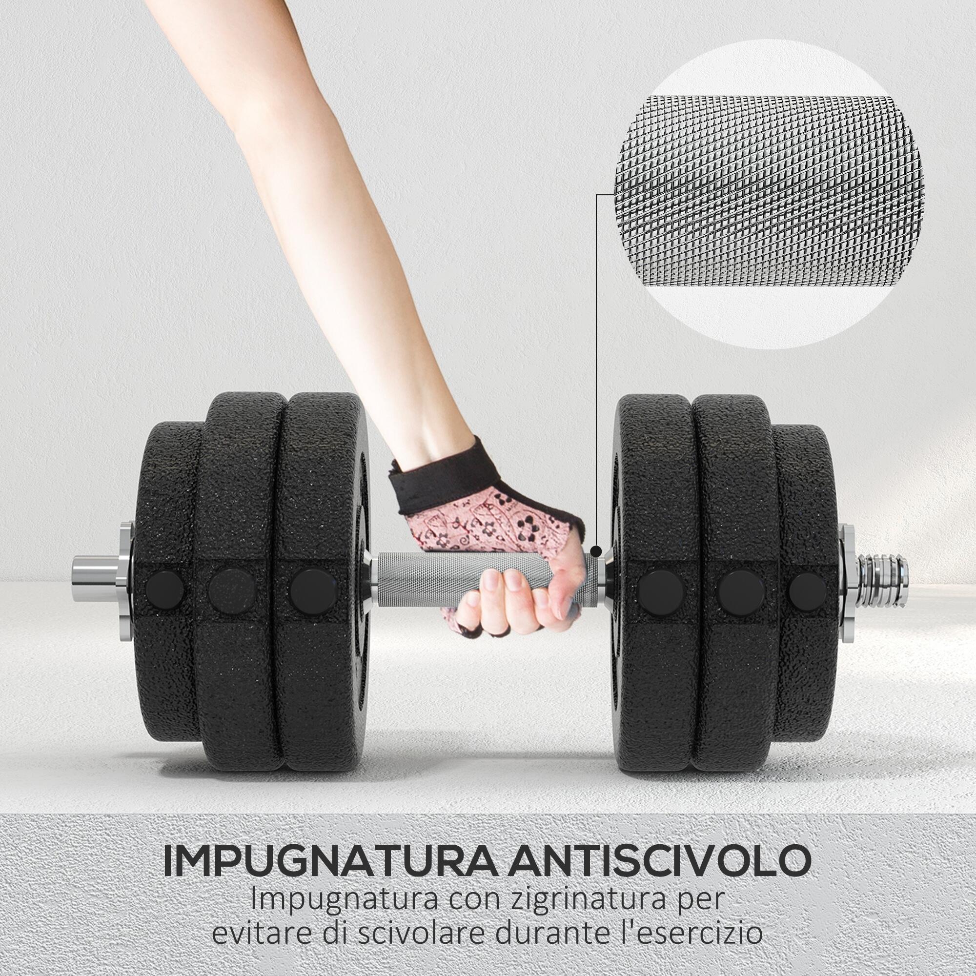 HOMCOM Set 2 Manubri Pesi da 30kg Totali con 12 Dischi in Acciaio e PU Nero 5/7