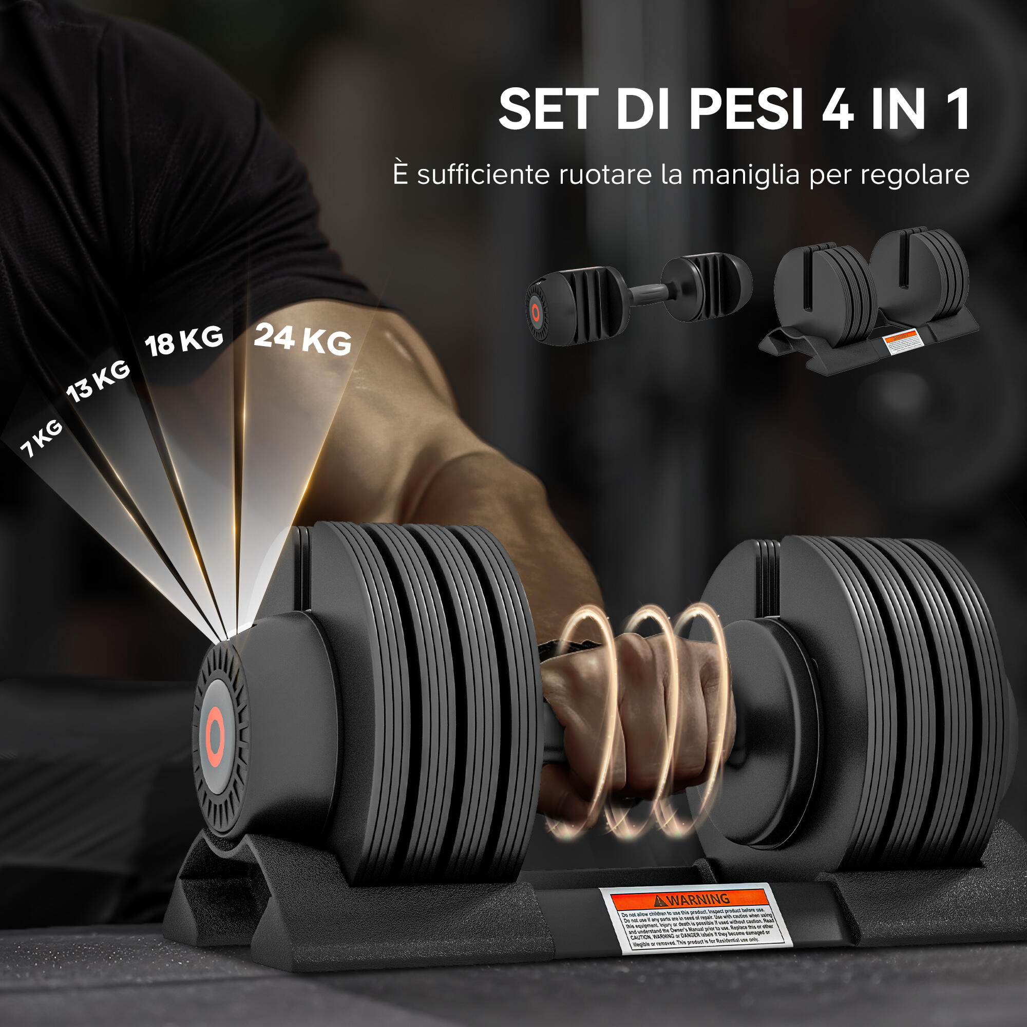 SPORTNOW Pesi Regolabili in Acciaio e ABS 7/13/18/24 kg con Base Nero 4/8