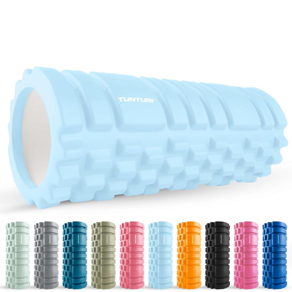 Yoga Grid Foam Roller - Massage Roller 33 cm - Light blue - Free fitness app