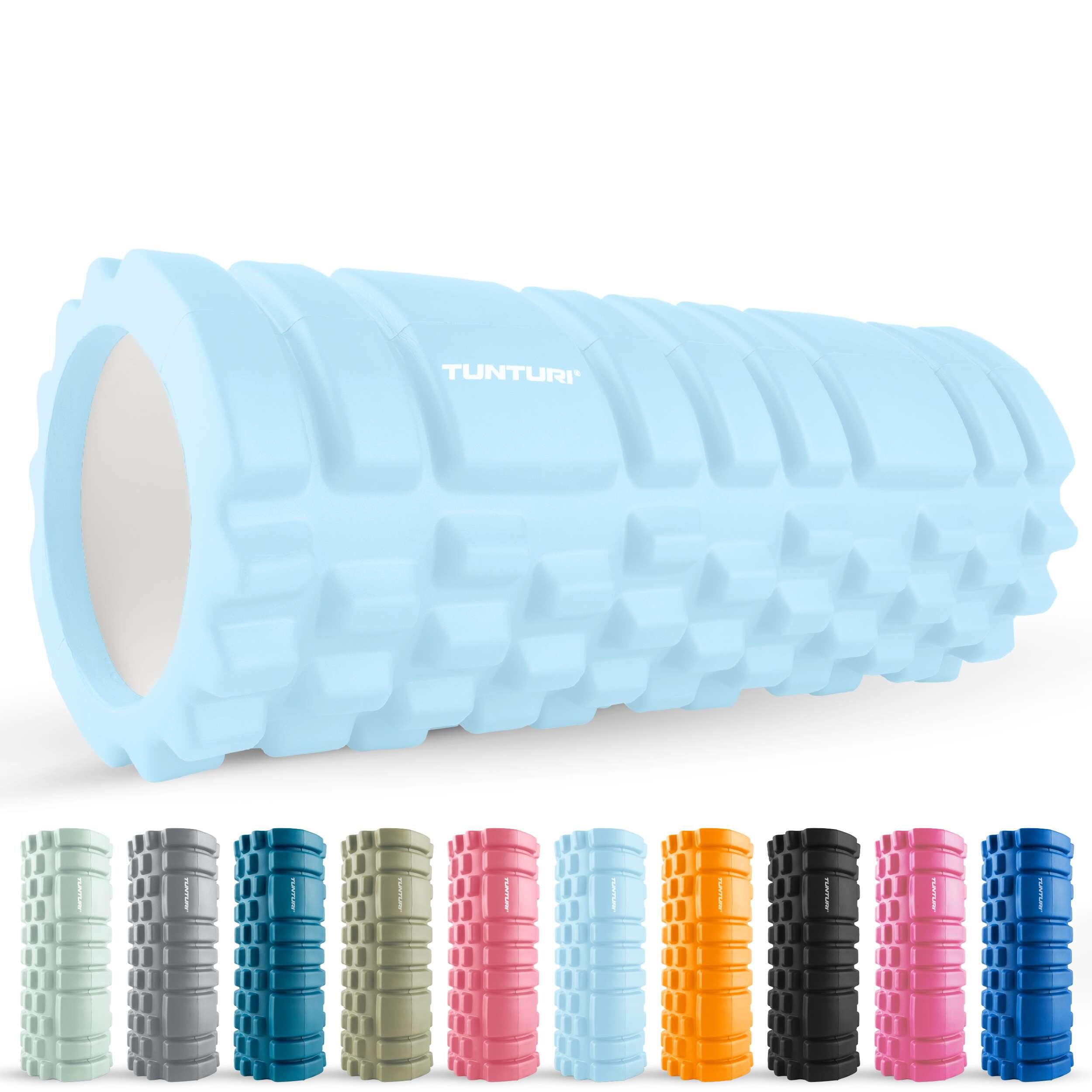 TUNTURI Yoga Grid Foam Roller - Massage Roller 33 cm - Light blue - Free fitness app