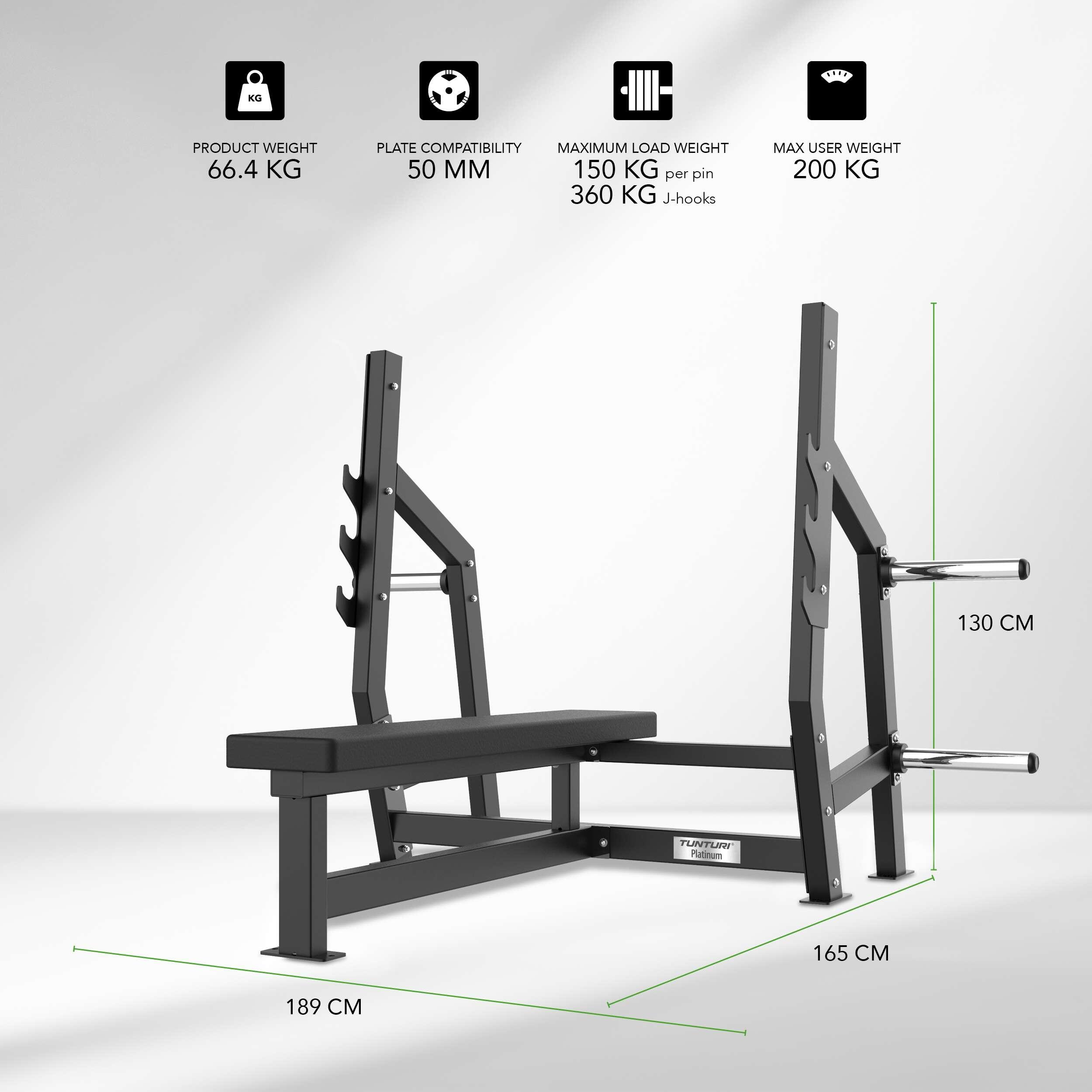 Tunturi Platinum Plate Loaded Horizontal Bench Press Flat Bench with Holder 2/7
