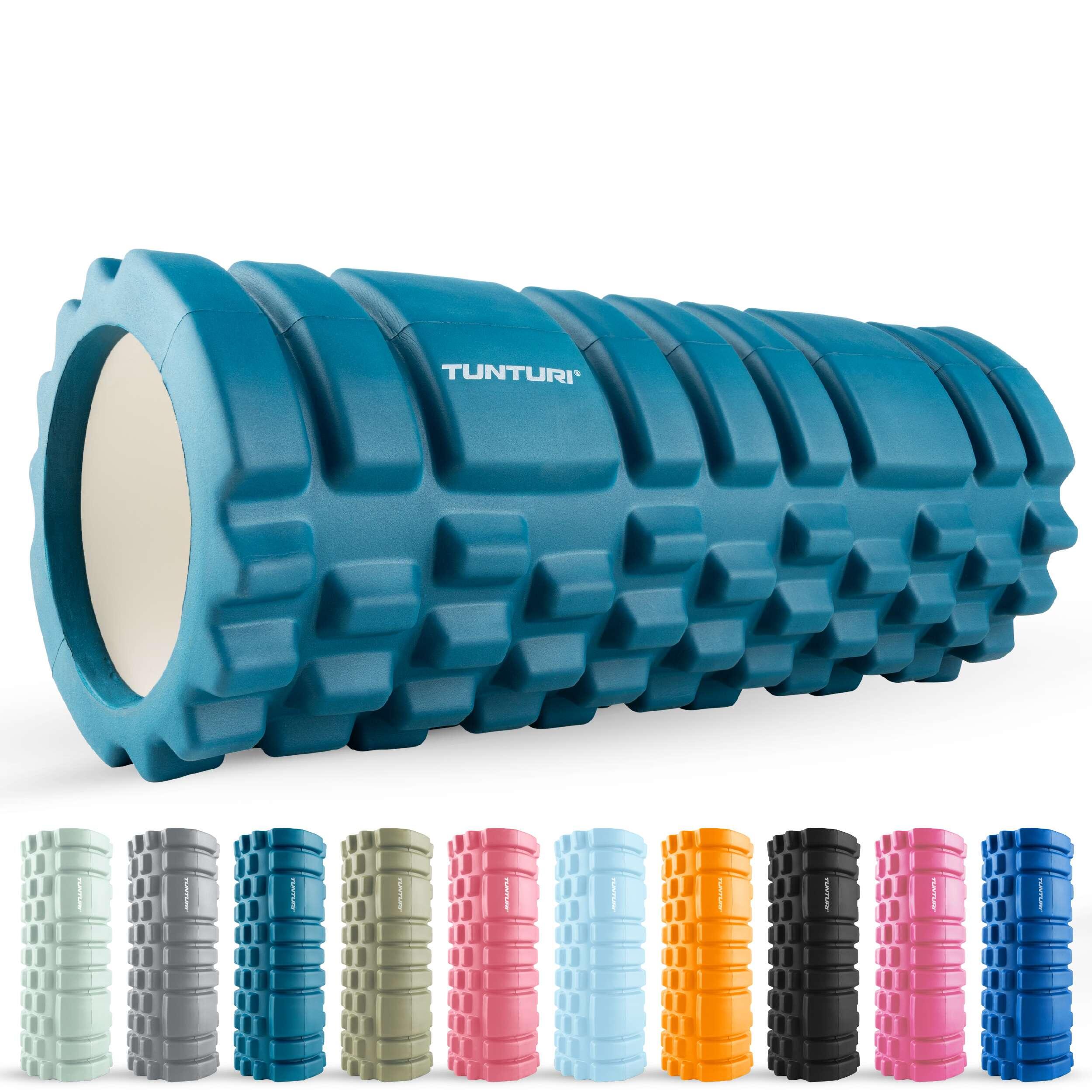 TUNTURI Yoga Grid Foam Roller 33cm - Massage/Fitness Roller - Petrol Blue - Free App
