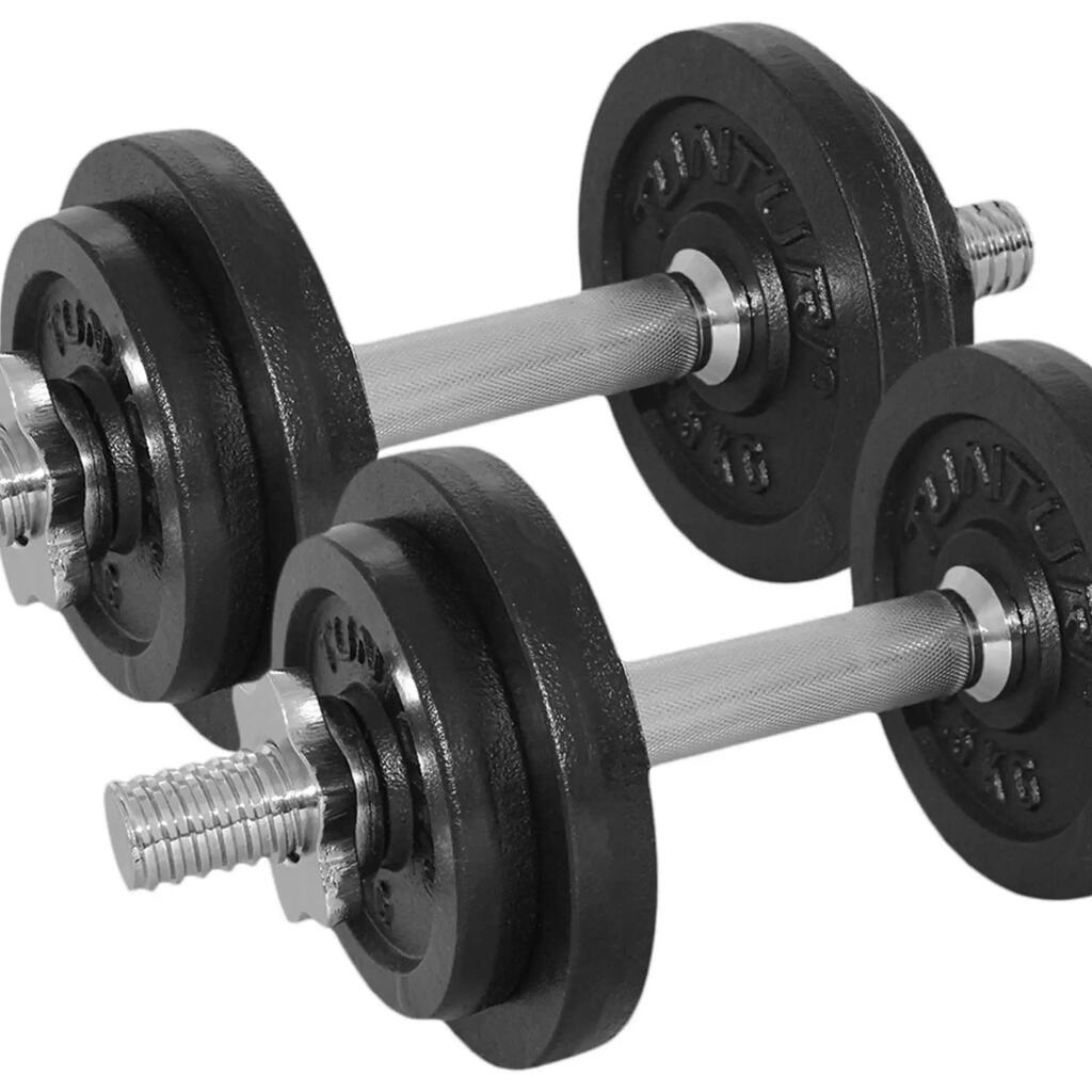 Dumbbells Cast Iron Total 20kg - Dumbbell Set with Screw Lock - 2 Barbell Bars -