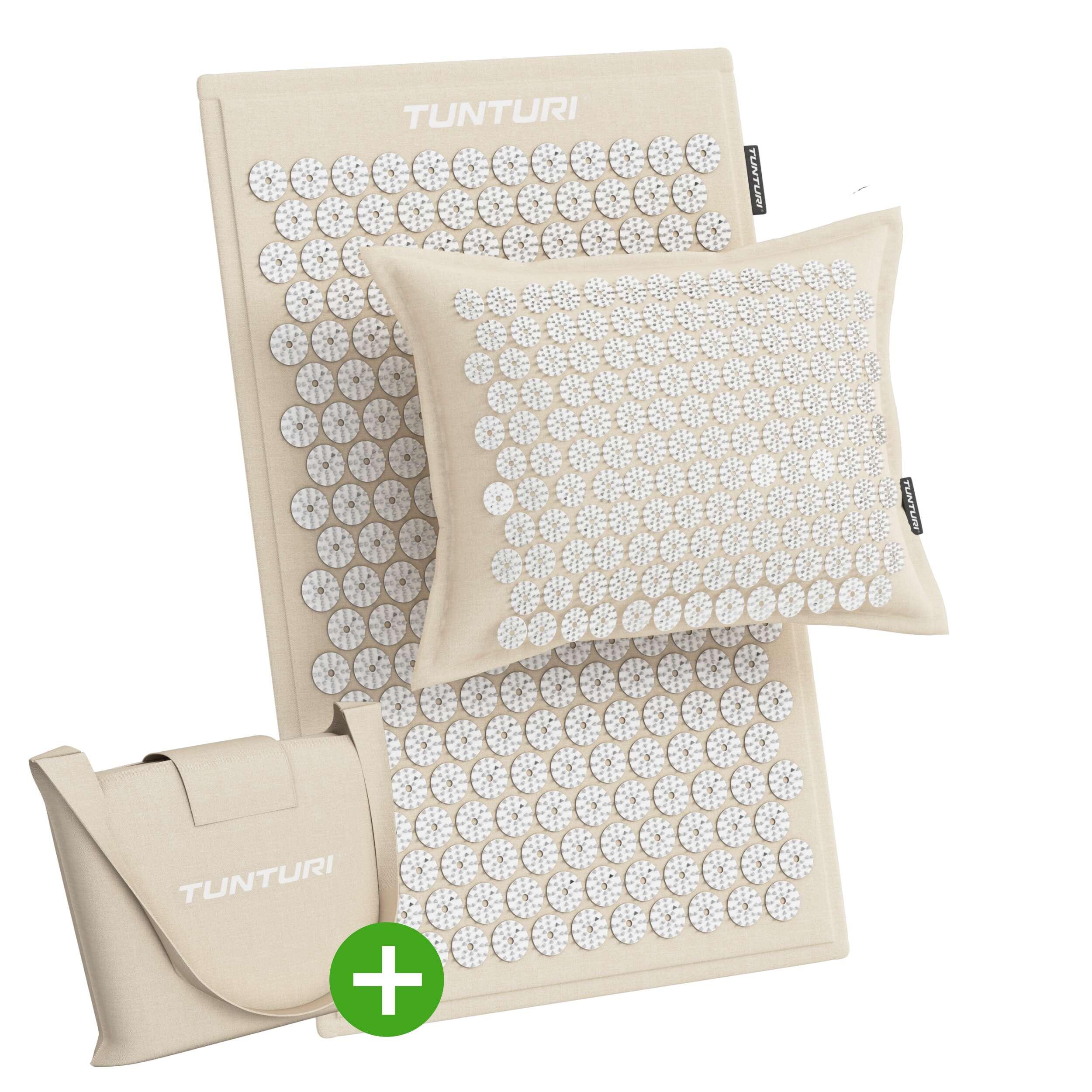 TUNTURI Acupressure Mat Pro with Pillow – Meditation Mat – Acupuncture Set – Beige
