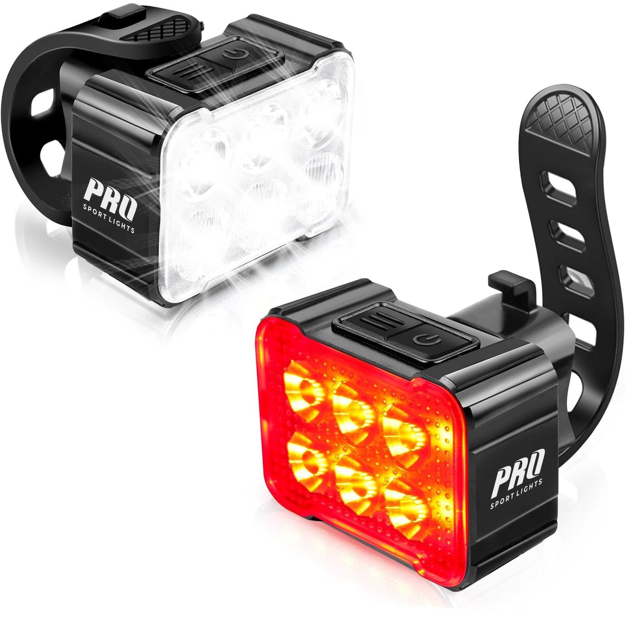 Pro Sport Lights - Kit D'Éclairage Pour Vélo 360 Et 50 Lumens Led Rechargeable Par Usb - Éclairage Vélo - Noir - No Size - Decathlon